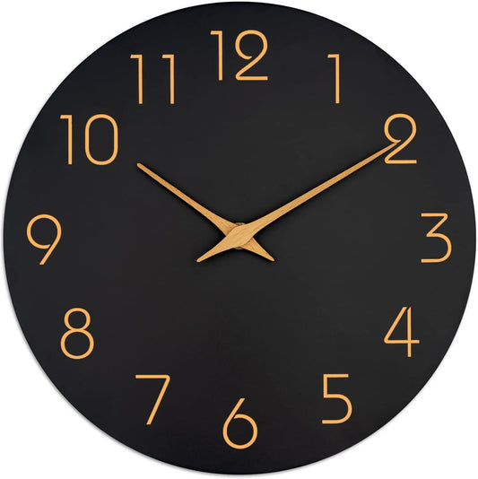 Mosewa Wall Clock Battery Operated 10 Inch Black Silent Non Ticking Simple Minimalist Style Rose Gold Numbers Decorative for Living Room Kitchen Home Office Bathroom