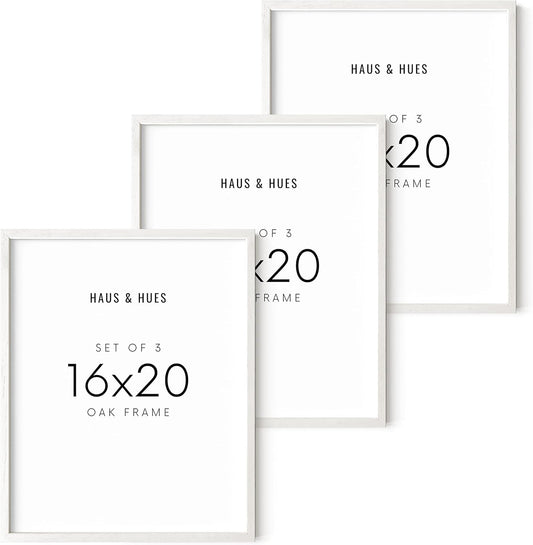 HAUS AND HUES 16x20 Frames Set of 3 - White Picture Pack Poster 16x20, Wall Frame Collage Decor 16 x 20 (White Oak Frame)