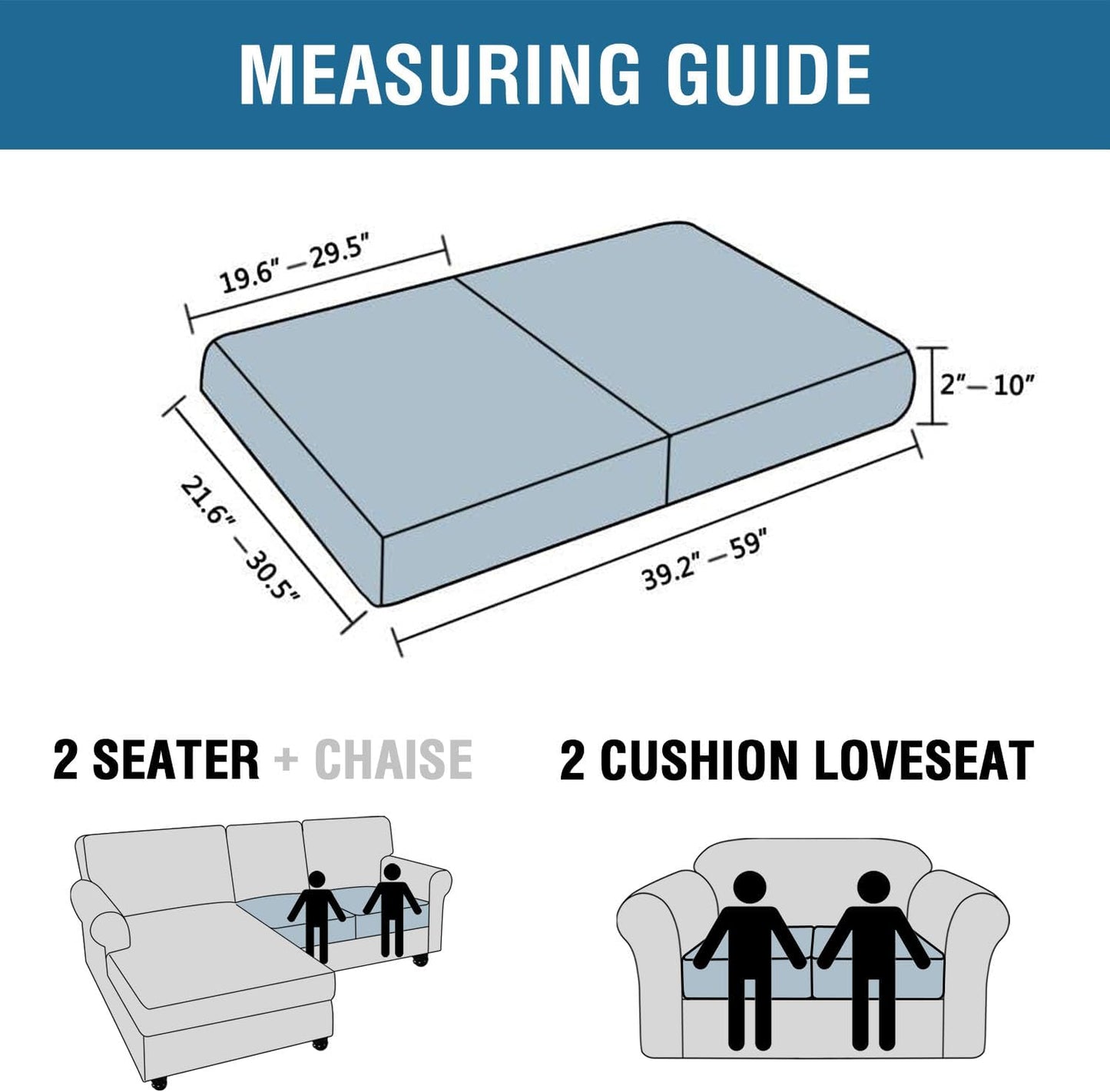 H.VERSAILTEX Super Stretch Individual Seat Sofa Covers Couch Slipcover Sets Thick Jacquard Textured Twill Fabric (2 Piece Medium Sofa Cushion Covers, Natural)