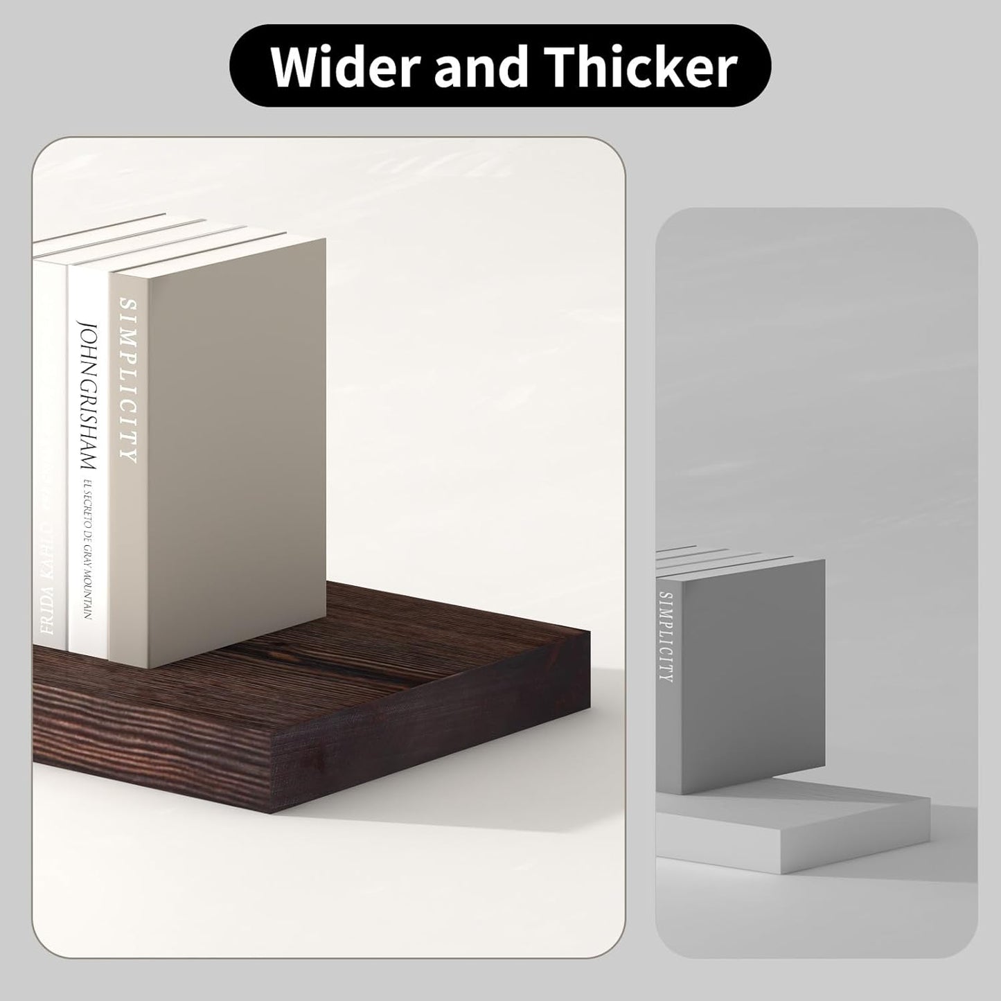 SAUMONIERES Floating Shelves 8 Inch Deep Solid Wood Wide Wall Shelf Set of 1 Wall Mounted for Bedroom Bathroom Living Room Kitchen, 55 Inch Walnut