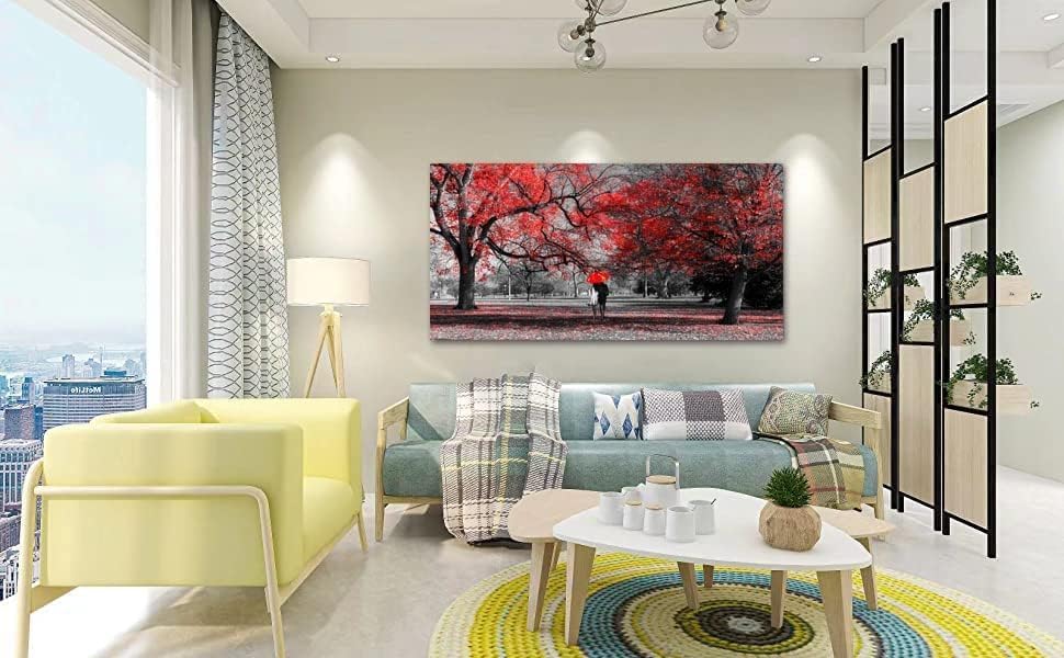 Bamdeya Wall Art Living Room Black White Wall Art Tree Red Wall Decor Natural Scenery Canvas Prints Art Forest Posters Painting Landscape Artwork for Wall Decorations Roon Decor Framed-20x40inches