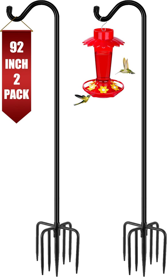 Gtongoko 92 Inch 2 Pack Bird Feeder Poles for Outdoors Heavy Duty, Shepherds Hooks for Outdoor, Hummingbird Feeder Stand, Adjustable Hanger for Plant, Lights, Lanterns Wedding Decor with 7 Prongs Base
