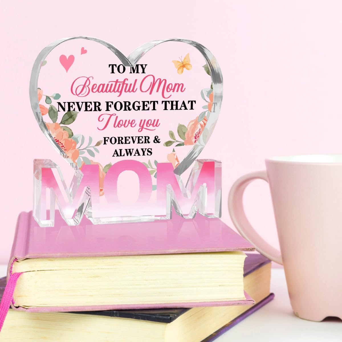 Mothers Day Gifts Best Mom Gifts -Gifts for Mom from Daughter Son - Best Mom Ever Gifts Unique Mother Birthday Acrylic Heart-Shaped Plaque Desk Decorations Present for Mom Christmas Anniversary