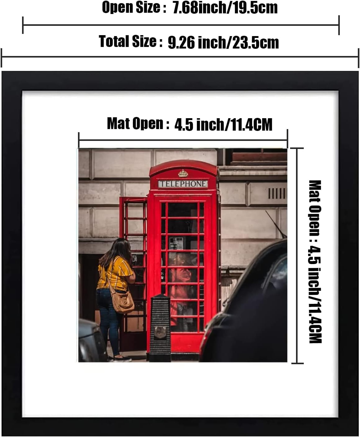 8x8 Picture Frame Set of 6, Display Pictures 5x5 with Mat or 8x8 Without Mat for Wall Mounting or Table Top Display,Black