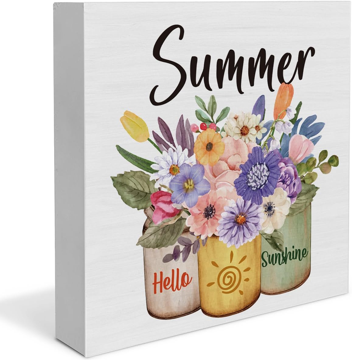 Summer Decor Farmhouse Summer Decorations Hello Sunshine Wooden Sign Rustic Home Decor 5 x 5 Inches