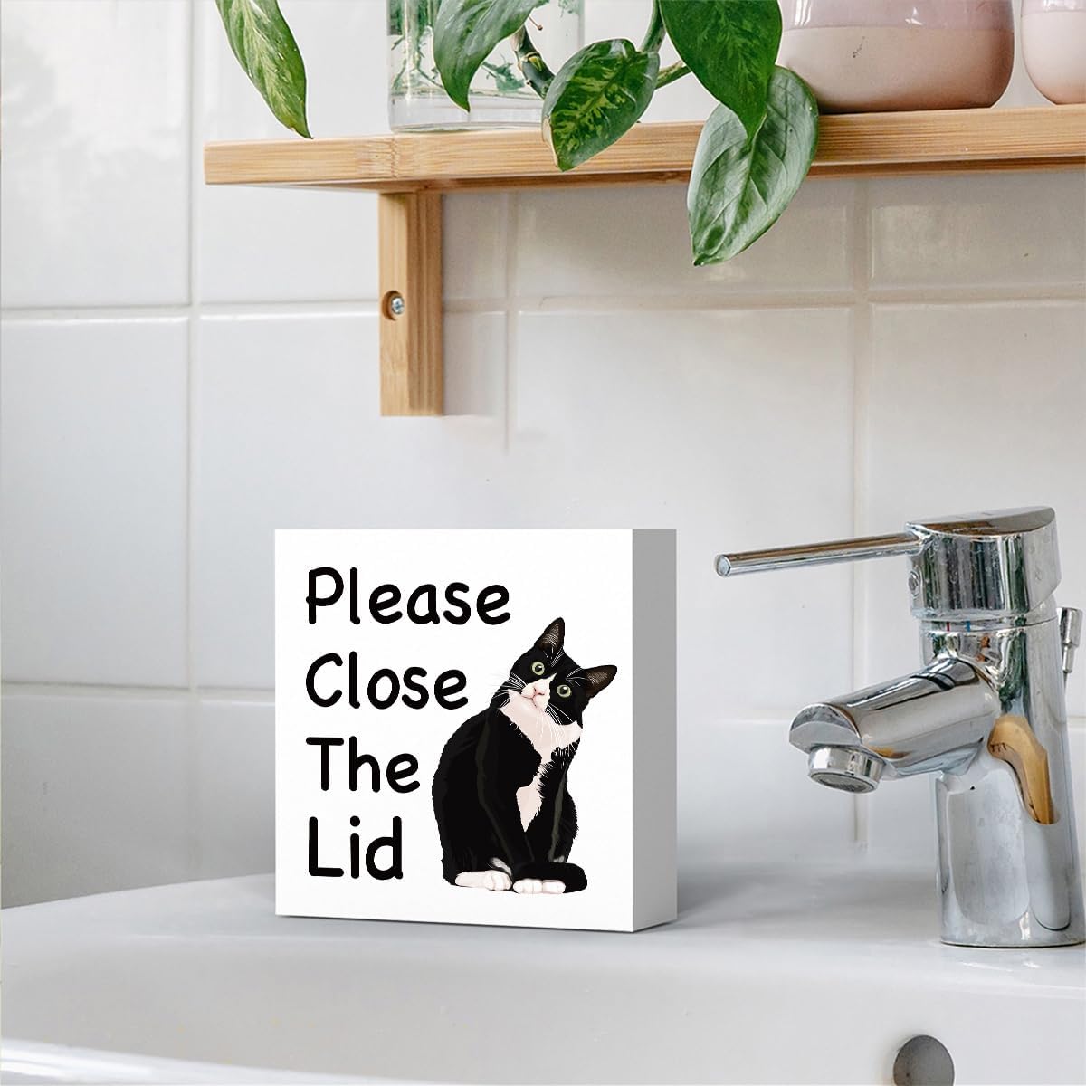 Funny Bathroom Decor, Funny Bathroom Wall Art, Black and White Bathroom Decor, Boho Bathroom Decor, Bathroom Decor for Shelves, Wooden Box Decor Sign for Home Farmhouse Living Room Table Shelf