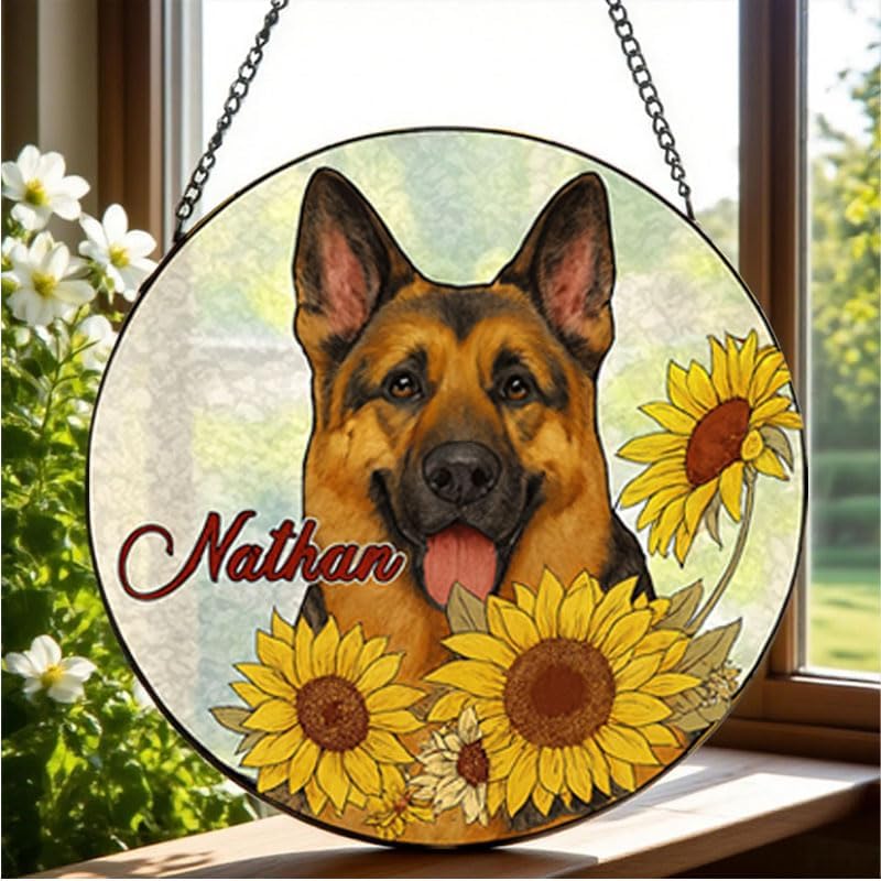 Personalized Glass Window Hanging with Pet Portrait, Custom Dog Glass Decoration for Home, Unique Memorial Gift Keepsake for Pet Owners