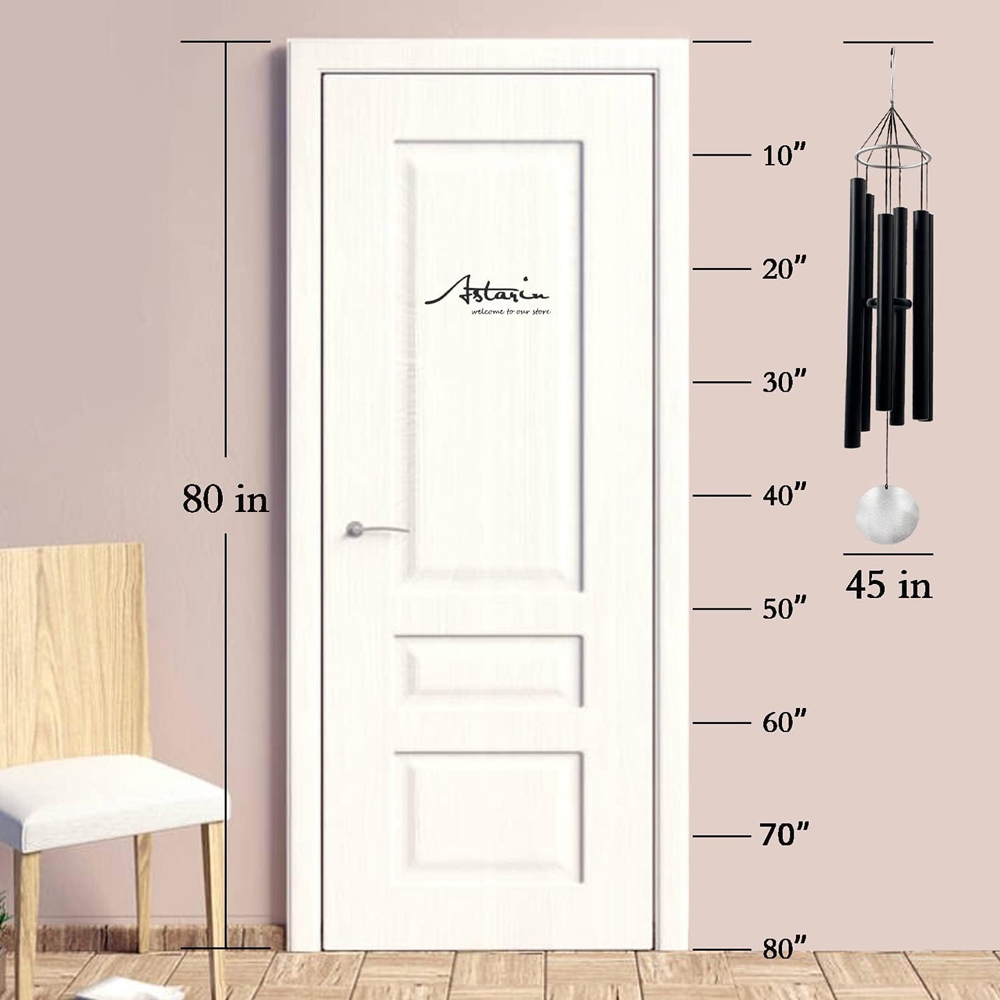 ASTARIN Outdoor Deep Tone,45Inch Sympathy Wind Chimes for Outside with 6 Tubes Tuned Relaxing Melody,Memorial Wind Chimes Large for Mom,Garden Decor,Black