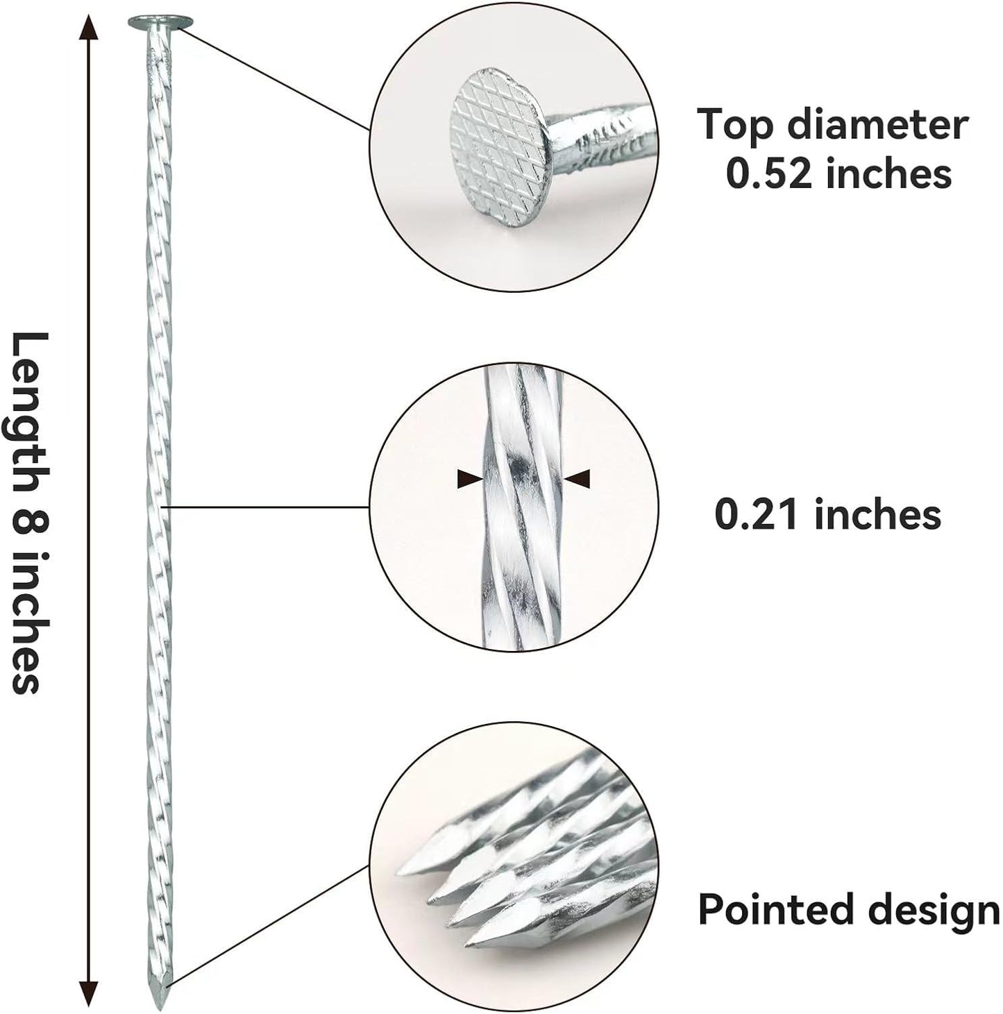 8" Heavy Duty Spiral Landscape Spikes - Solid Galvanized Metal Garden Stakes for Fixing Paver Edging, Weed Barriers, Artificial Turf, Tent and More (200 Pack)
