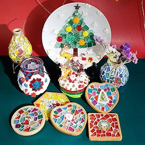 1.1 LB Irregular Crystal Mosaic Tiles,Small Particle Color Decal Crystal Glass Tile DIY Hobbies Children Handmade Crystal Craft for DIY Handmade Decorative Materials (Green Series)