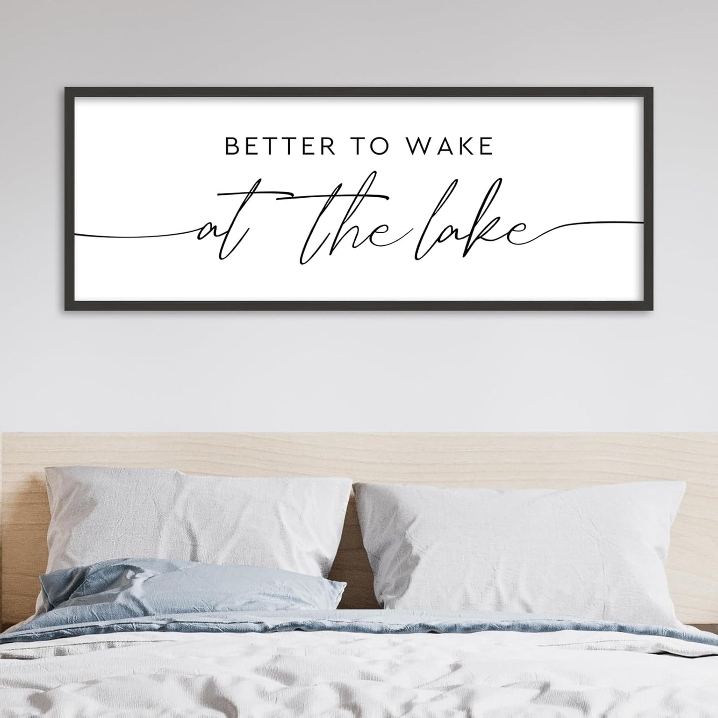 SRSZHIYUE Better To Wake At The Lake Wall Decor Above Bed Sign 40"×15" for Lake House Bedroom Over Bed Large Wood Framed Wall Hanging Art (Black)