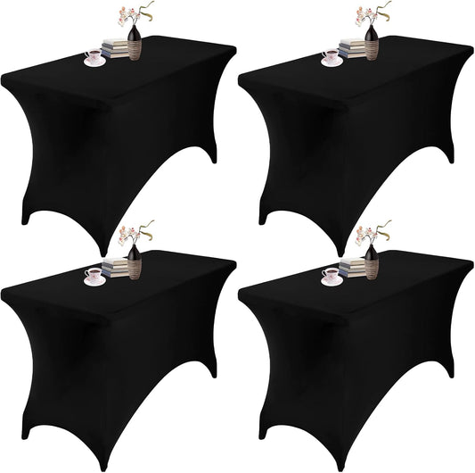 4Pack Spandex Waterproof Table Covers 4ft，Spandex 4ft Waterproof Table Cover for Party,Wedding, Banquet, and Events(Black)