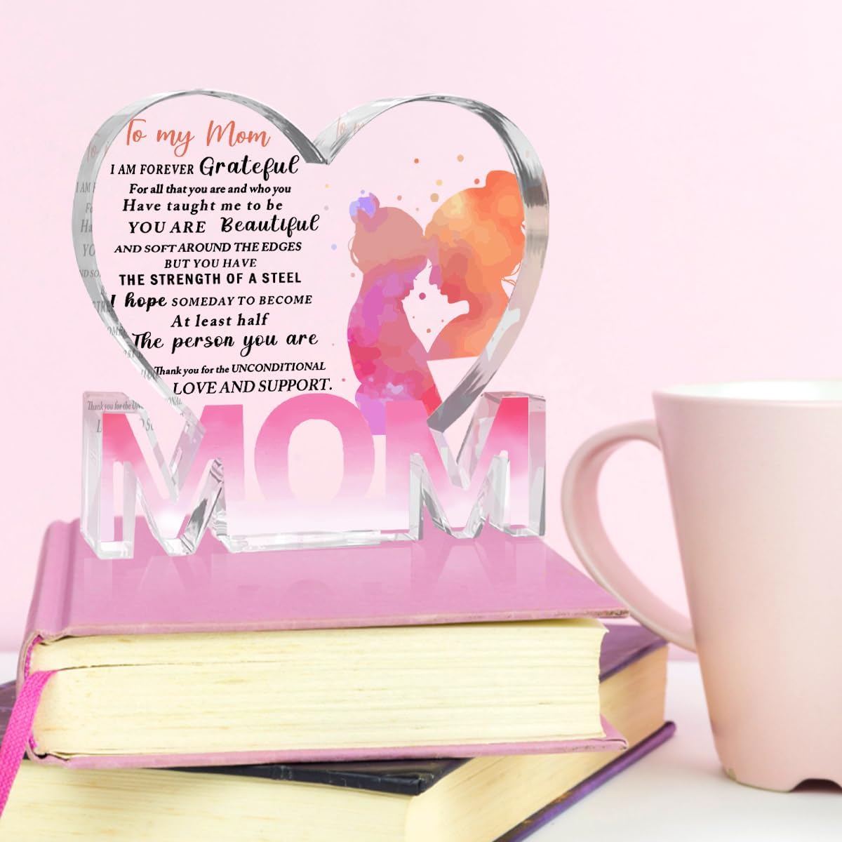 Mothers Day Gifts Best Mom Gifts -Gifts for Mom from Daughter Son - Best Mom Ever Gifts Unique Mother Birthday Acrylic Heart-Shaped Plaque Desk Decorations Present for Mom Christmas Anniversary