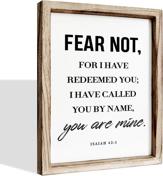 Christian Wooden Wall Sign, Bible Verse Hanging Decor, Master Bedroom Decors, Religious Home Decor, Framed Wall Plaque Sign 15 * 11.5 inches, Christian Gift, Fear Not, for I Have Redeemed You