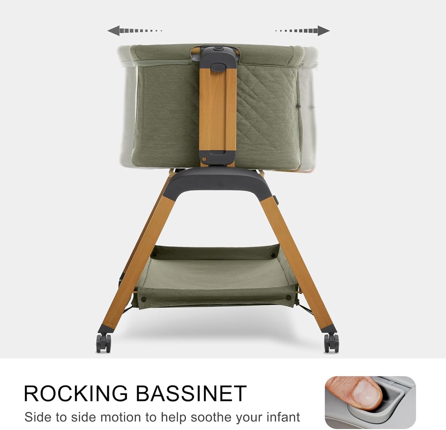 3 in 1 Baby Bassinet, Rocking Bassinets with Comfy Mattress and Wheels, Adjustable Height Bassinet Bedside Sleeper, Easy Folding Portable Crib for Newborn (Green)