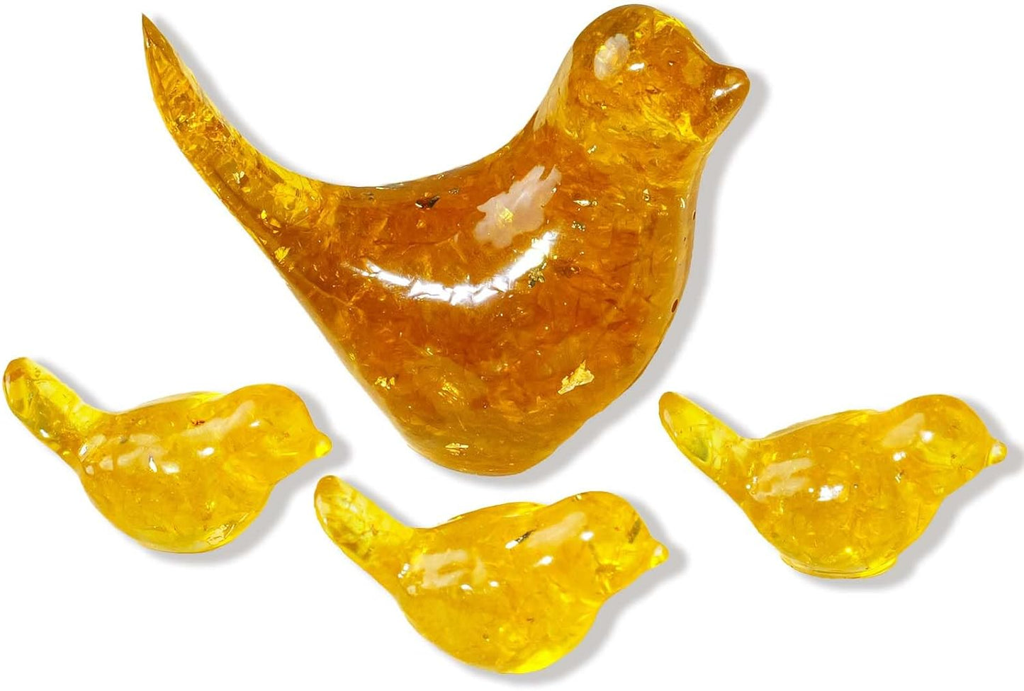 Crystal Bird Figurines, Resin Animal Statues, Miniature Decorative Gravel Birds, Home Decor (4PCS-Citrine)