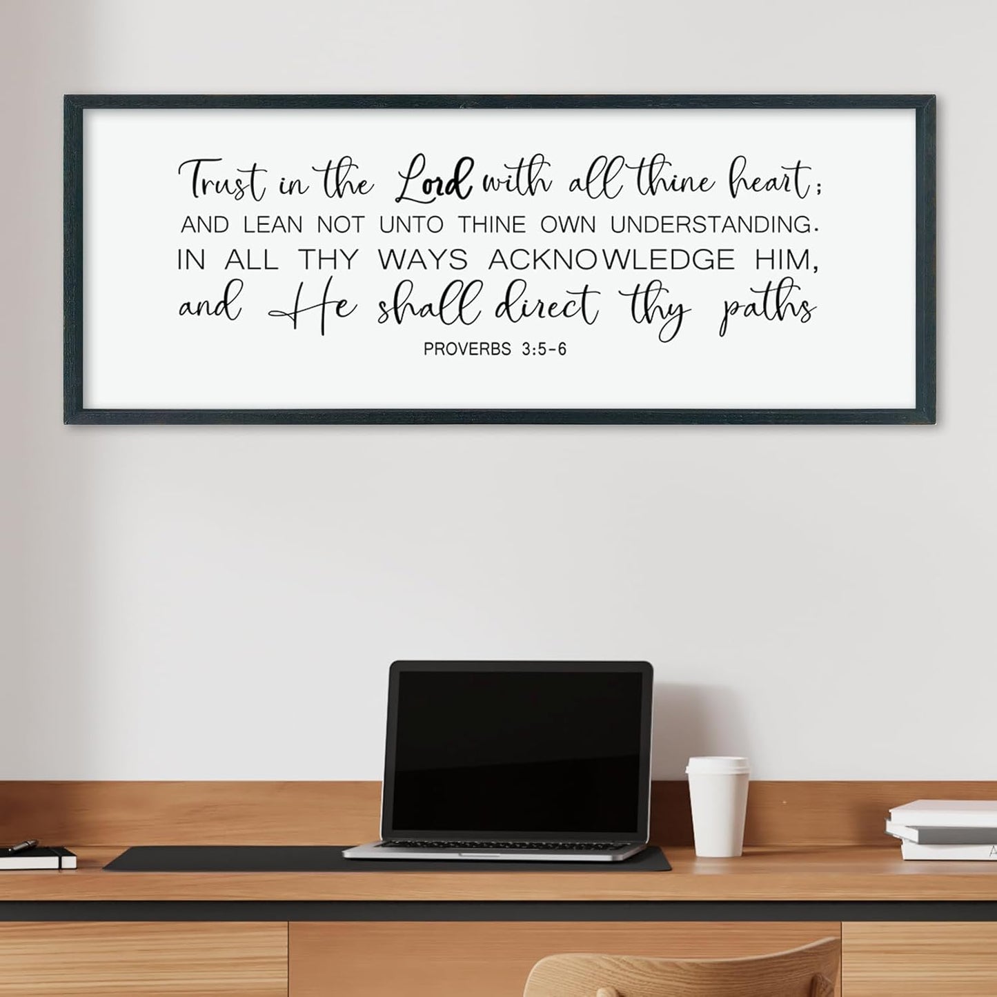 LuZhiQiang Trust in the Lord With All Thine Heart Wall Art Decor 40"×15" Proverbs 3:5-6 Sign Bible Verse Christian Scripture Large Wooden Framed Wall Hanging (Black)