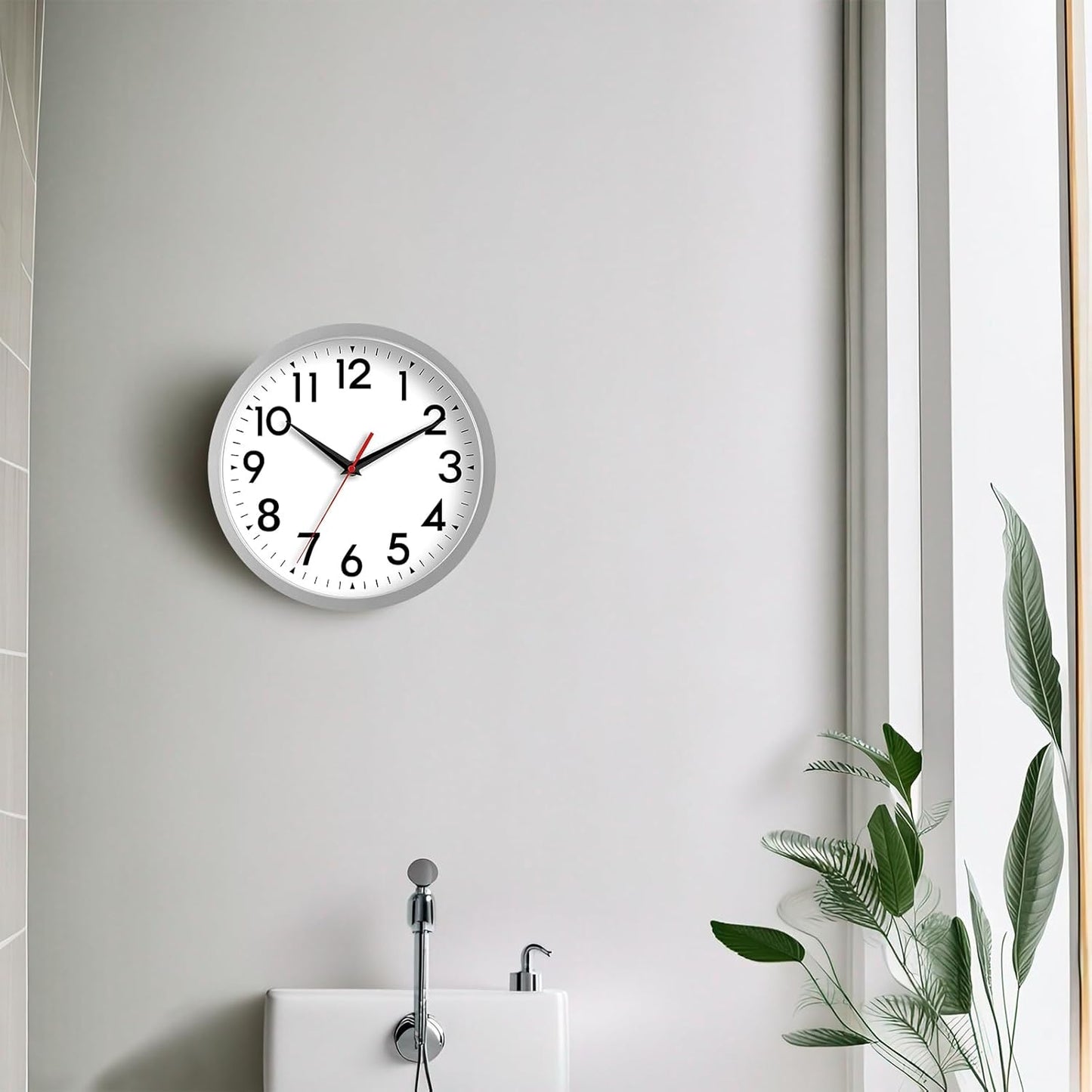 Wall Clock Modern Battery Operated 10 Inch Simpel Silent Non Ticking Decorative for Kitchen Office Outdoor Bedroom Living Room School Classroom(Silver)