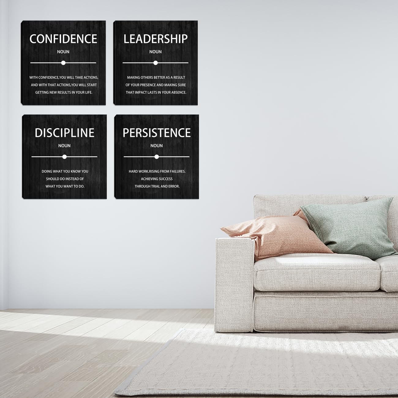 4 Pieces Motivational Wall Art Inspirational Office Quotes Wall Decor Success Quotes Wall Decor Artwork for Living Room Bedroom Home Office Wall Decoration Artwork 20”X20”X4