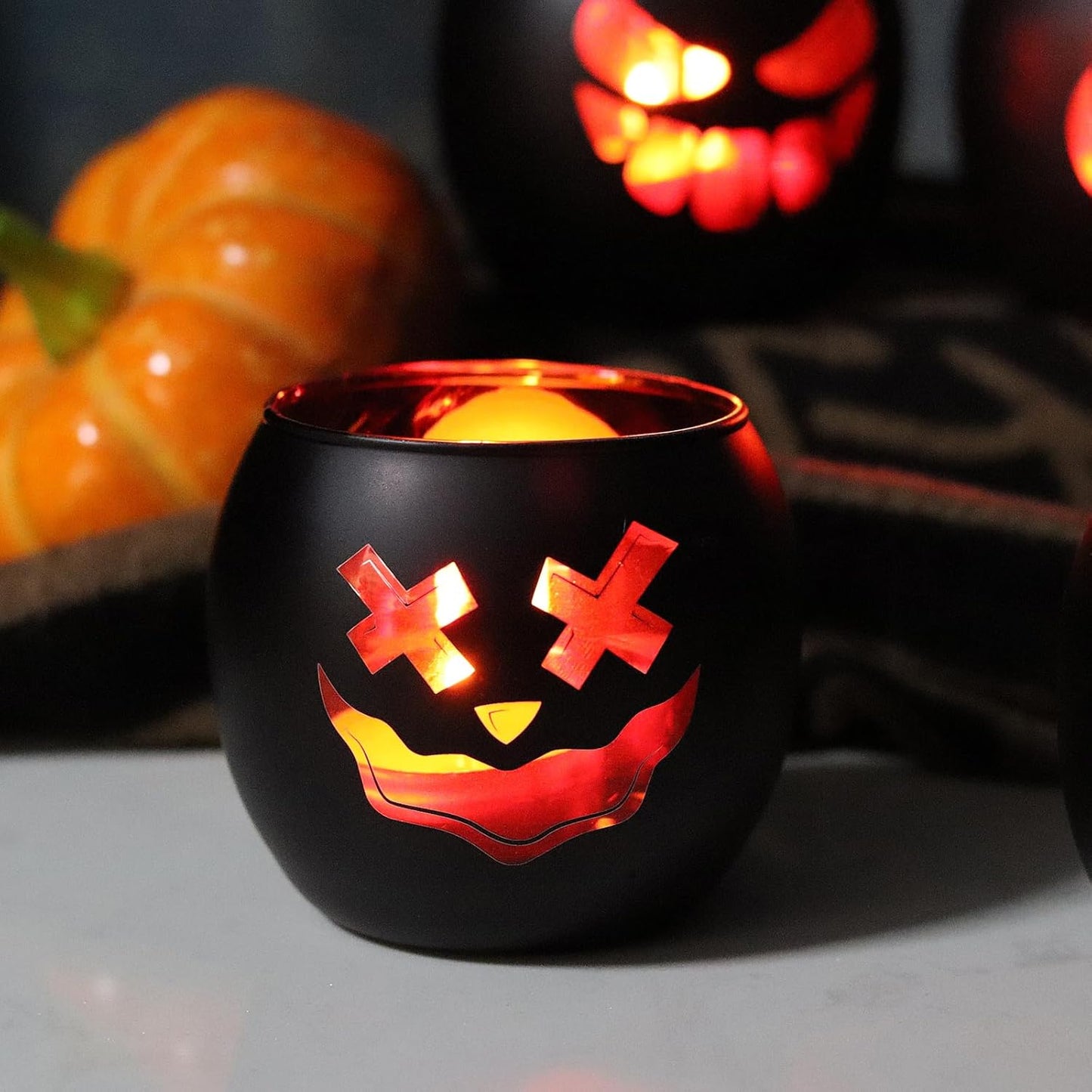 Black Halloween Table Centerpieces Candle Holders 12 PCS, Jack O Lantern Tealight Votive Candle Holders, Indoor Halloween Decorations for Mantel Coffe Table Decor