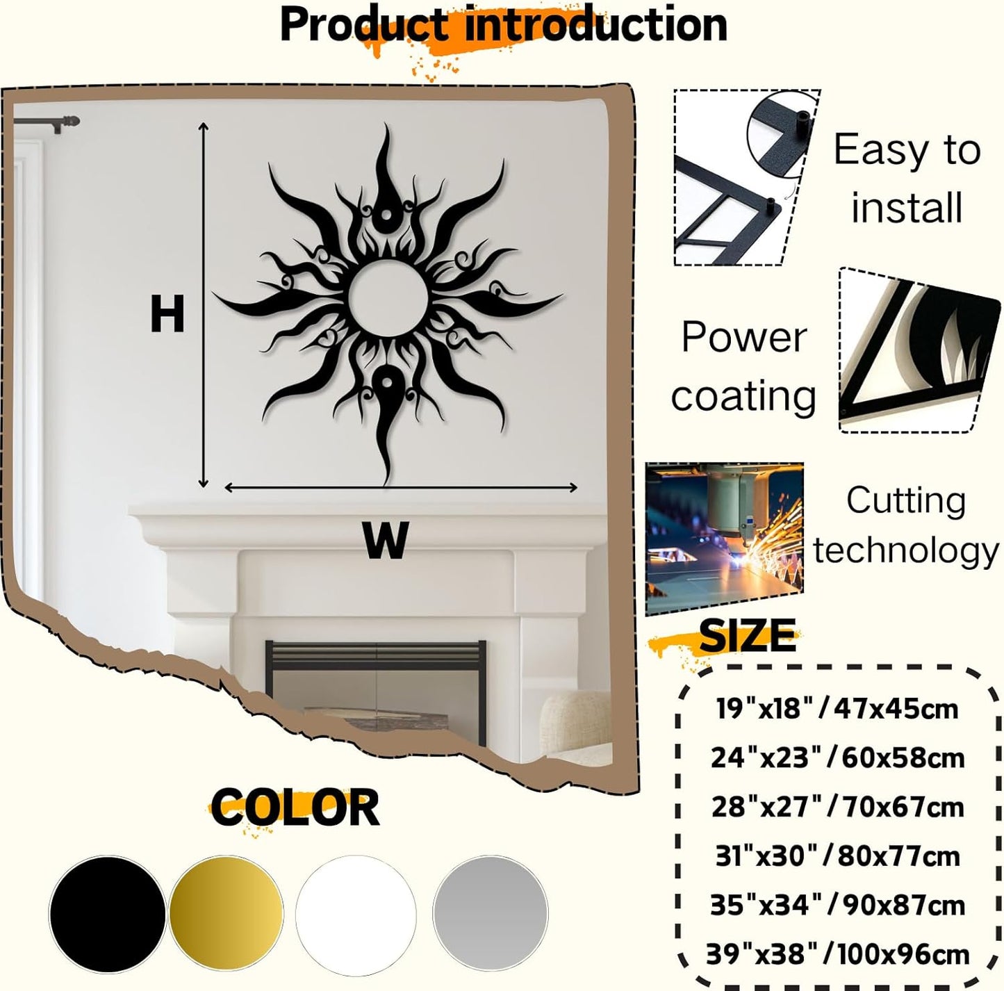 Hotuijxca Metal Wacky Sun Wall Art, Wacky Sun Metal Decor for Livingroom, Bedroom (Black, 19"x18"/47x45cm, metal wall art)