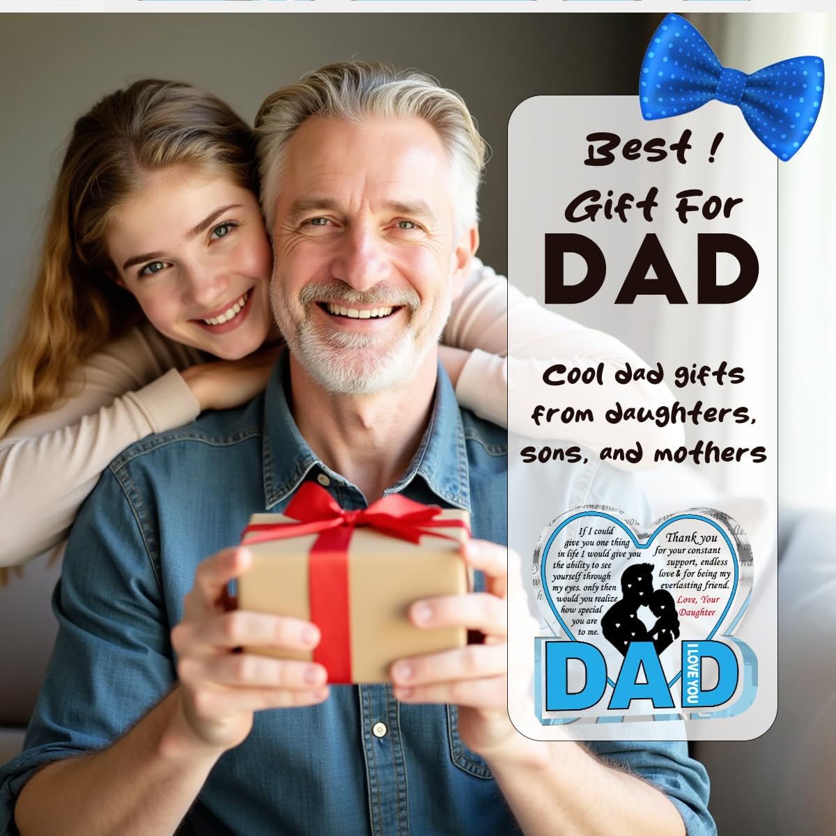 Best Dad Ever Gift from Daughter Son - Acrylic Heart-Shaped Plaque Father’s Day Birthday Gift - Unique Keepsake Desk Decor with Personalized Message