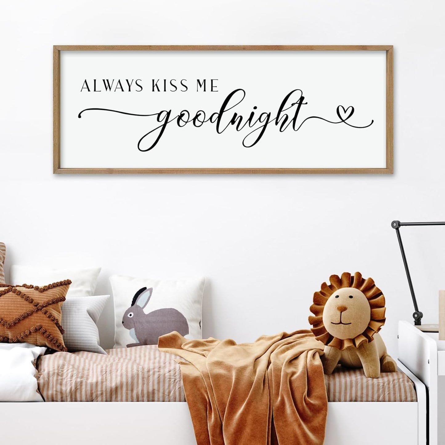 comurdyo Always Kiss Me Goodnight Sign for Bedroom Above bed Wall Decor 40''×15'' Large Wood Frame For Couples Over Bed Hanging Wall Art (Wood)