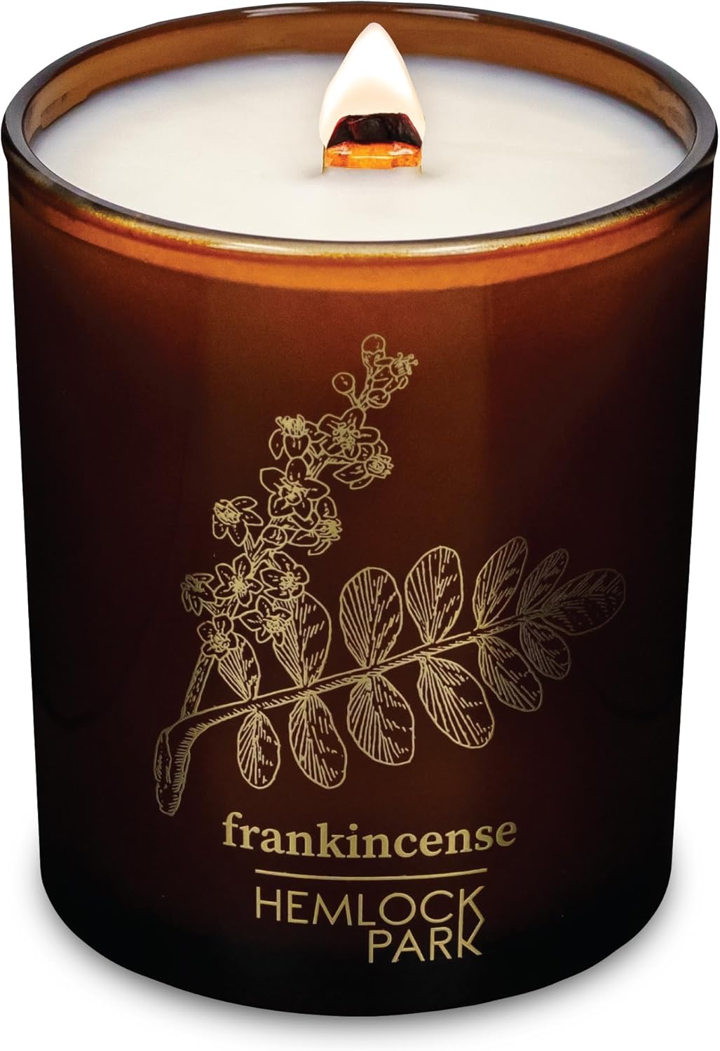 Hemlock Park Wood Wick Candle Handcrafted with Natural Coconut Wax and Essential Oils (Amber & Gold 7.2 oz, Frankincense)