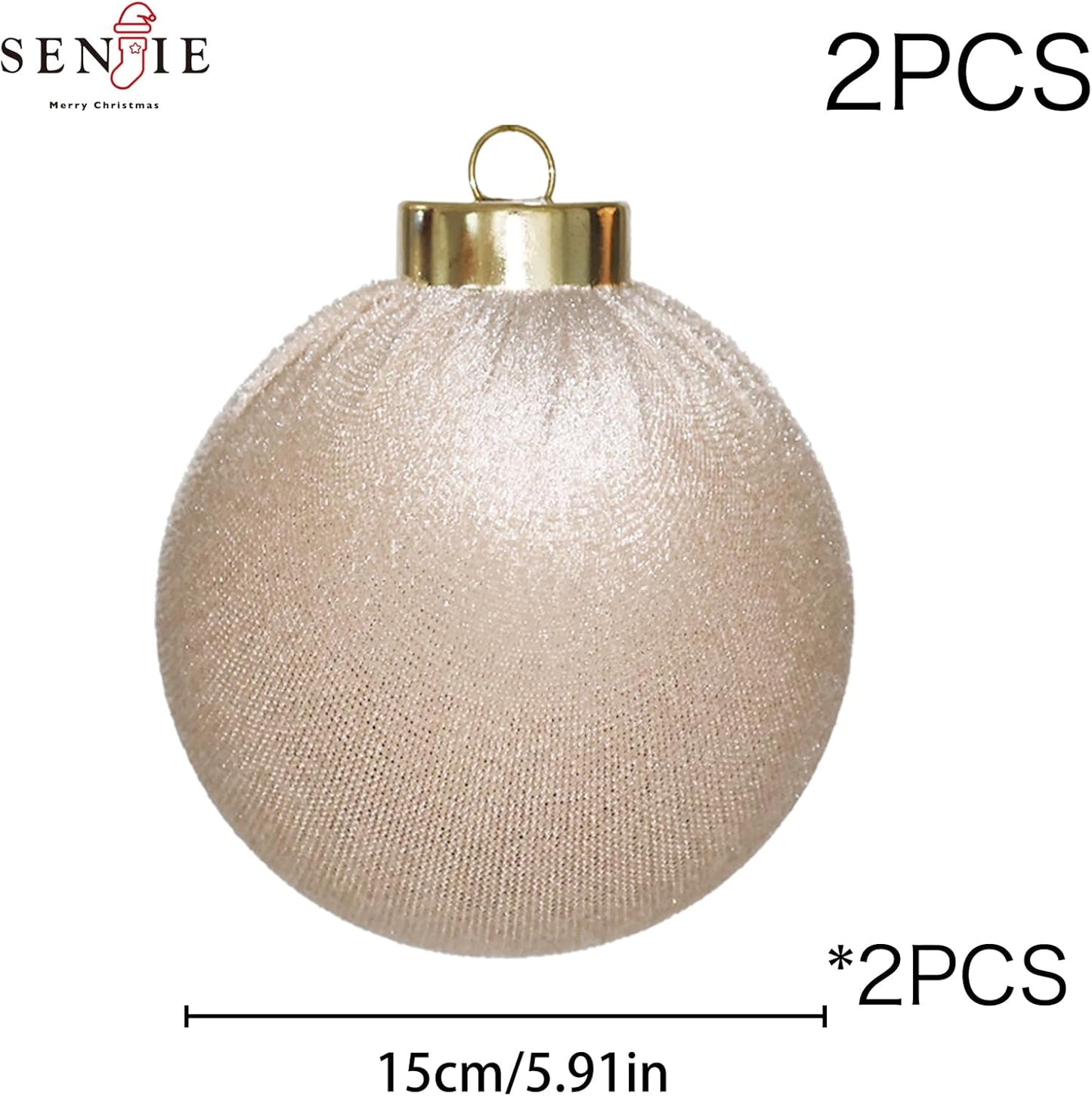 6inch Big Velvet Christmas Ornaments, 2pcs Flocked Ornaments Balls Sets for Christmas Tree Decorations Beige