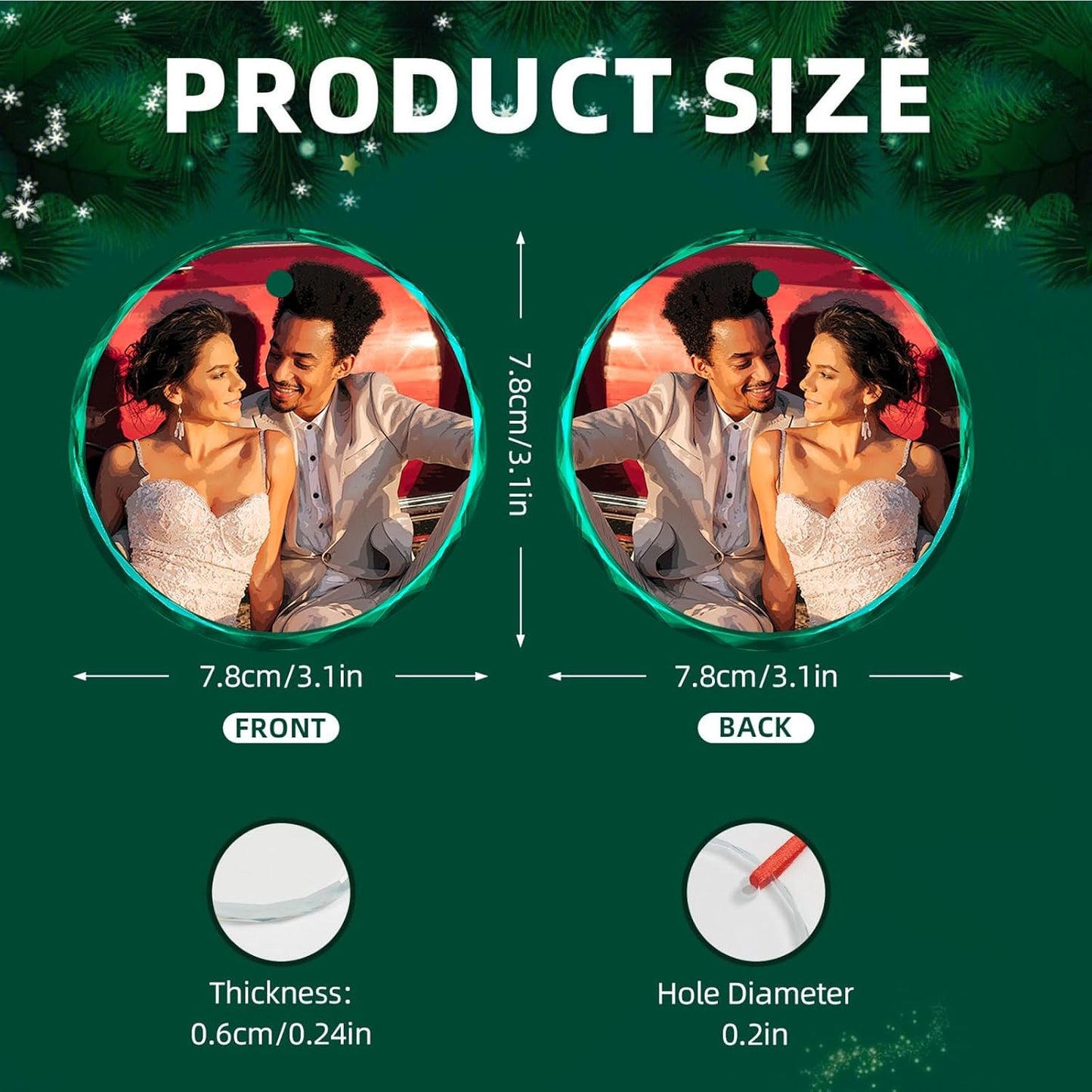 Personalized Christmas Ornaments, Custom Glass Ornament with Photo,Customized Christmas Tree Decor Gifts for Family, Dad, Mom, Him, Her, Couple