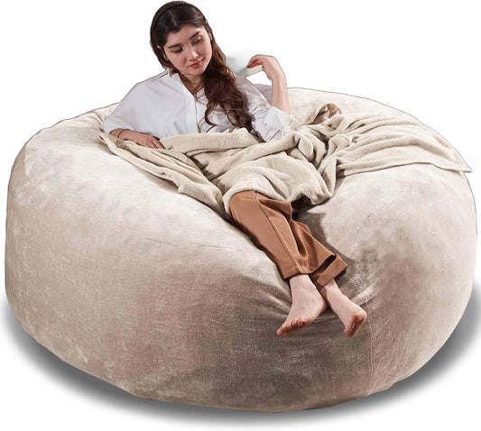 6FT,Oversized Bean Bag Chairs for Adults,Giant beanbag with Filler Included，Fluffy Memory Foam,Soft and Comfy Corduroy Fabric,Gaming Chairs Suitable for Living Room and Bedroom (Apricot, 6 Foot)