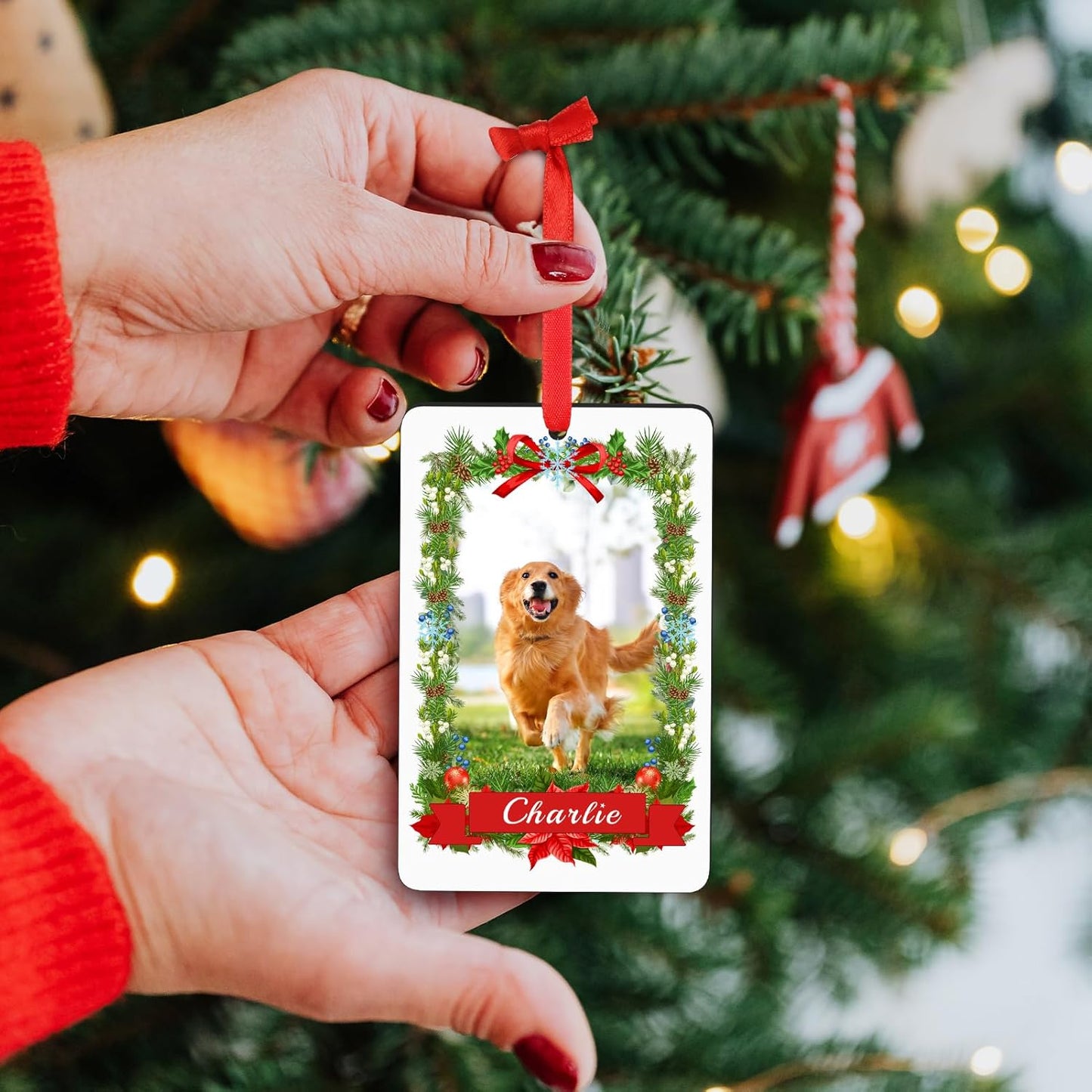 Personalized Christmas Ornament 2025 - Custom Dog Photo & Name, 1st Xmas Gift for Pet Lovers - Customized Dog Ornaments for Christmas Tree, Pet Memorial Gifts