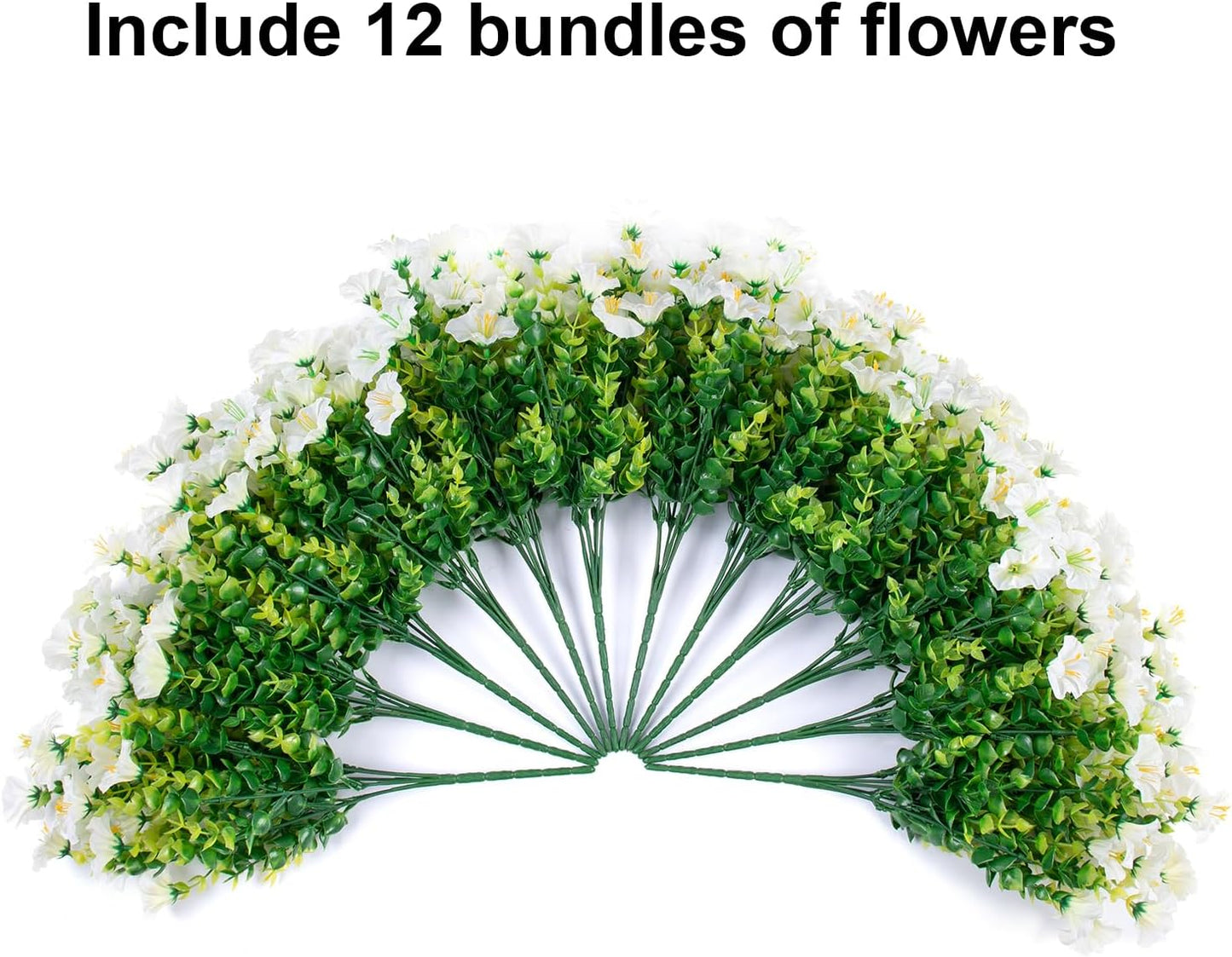 Artificial Flowers for Outdoors Fake Plants Outside Decoration, 12 Bundles Silk White Morning Glory UV Resistant Look Real Faux Flowers for Planter Front Door Porch Patio Yard Gardens Balcony