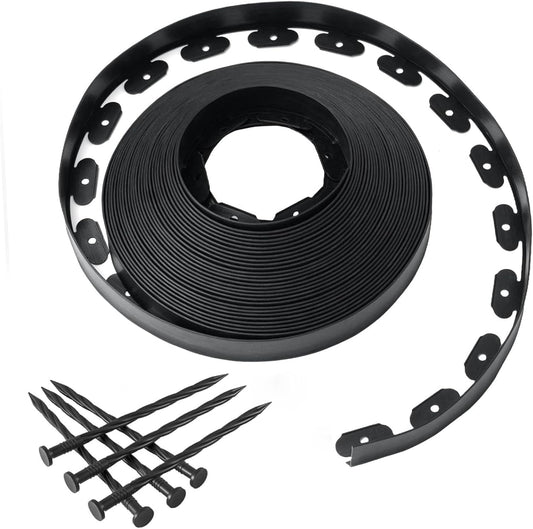 GOTGELIF Landscape Edging Border Kit No-Dig, 2'' x 100FT, Black Garden Edging with 120 Anchoring Stakes for Lawn, Flower Beds, and Yard Borders
