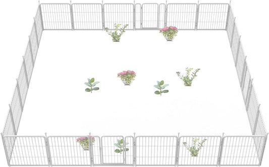 FXW Garden Fence Outdoor for The Yard – 24in(H) x 44.4ft(L) Heavy Duty Metal Animal Barrier for Dog and Rabbit, Decorative Dog Fence, 24 Panels, White