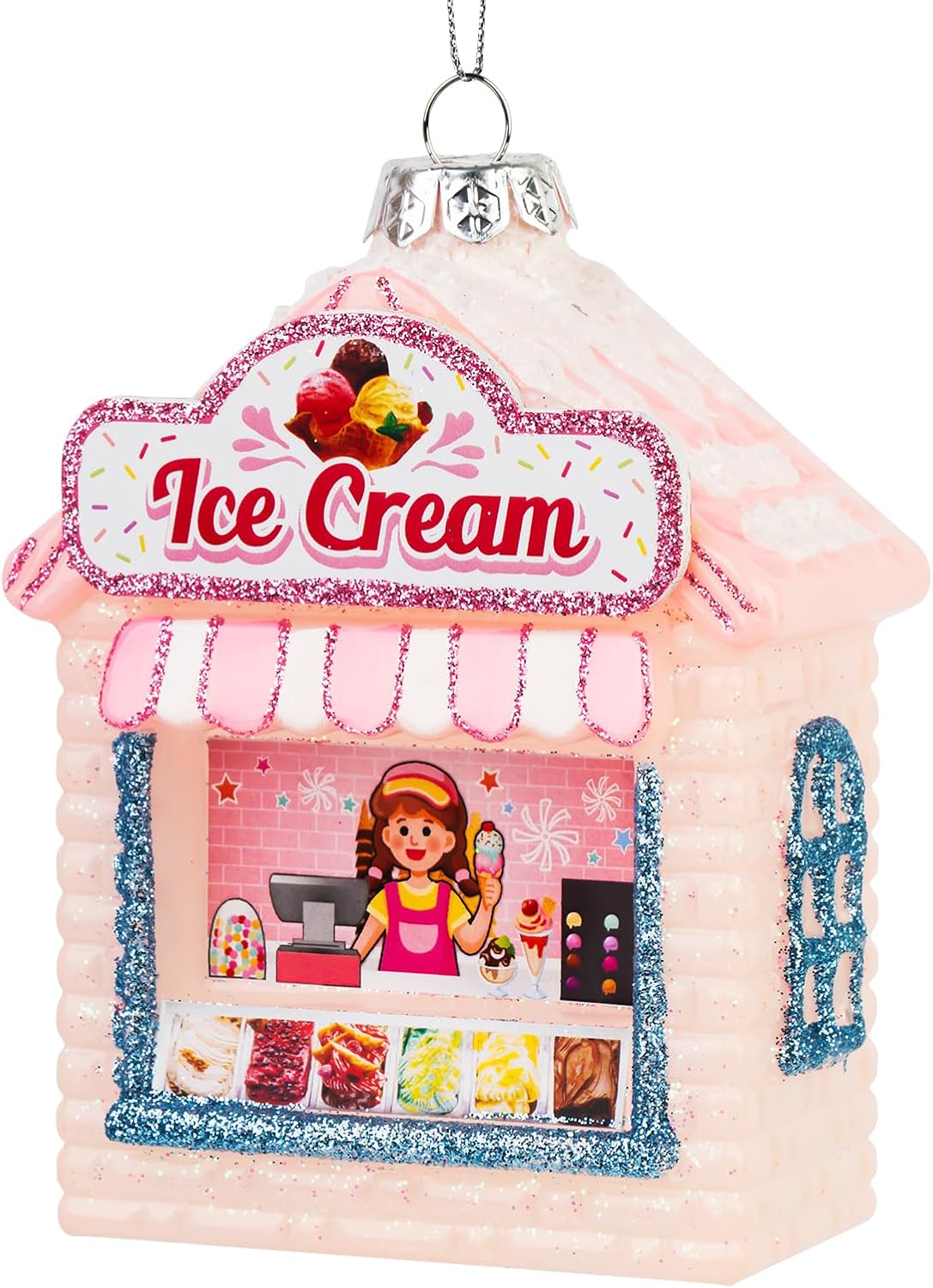 Hanging Christmas Ornaments, 2025 Glass Blown Christmas Tree Ornaments, Pink Christmas Tree Decorations, Funny Gifts & Home Decor, Ice Cream Parlor