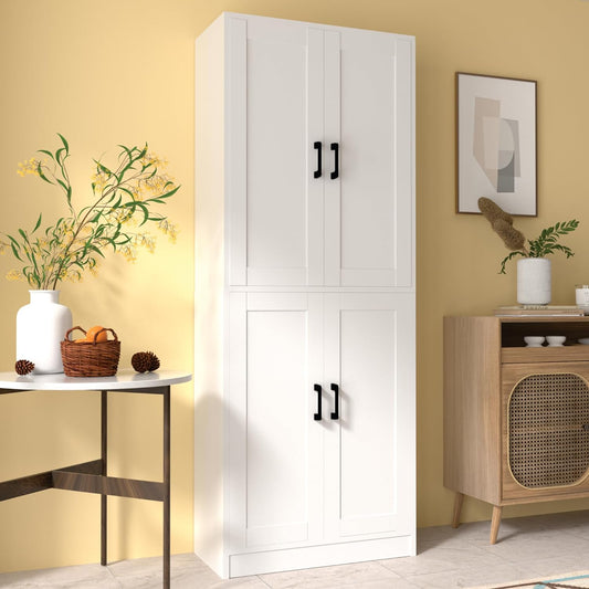 White Kitchen Pantry, 71" Tall Cabinet with Doors, Hutch with Storage for Dining Room