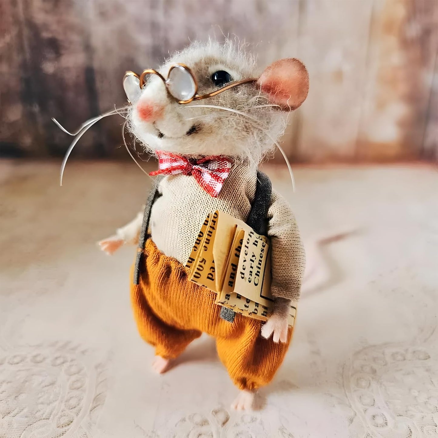 Felted Mouse, Cute Miniature Dollhouse Felt Mouse Ornament, Felt Wool Mice Figurine for Holiday Decor, Needle Felted Mouse Doll Decorations Festival Statue (Teacup)