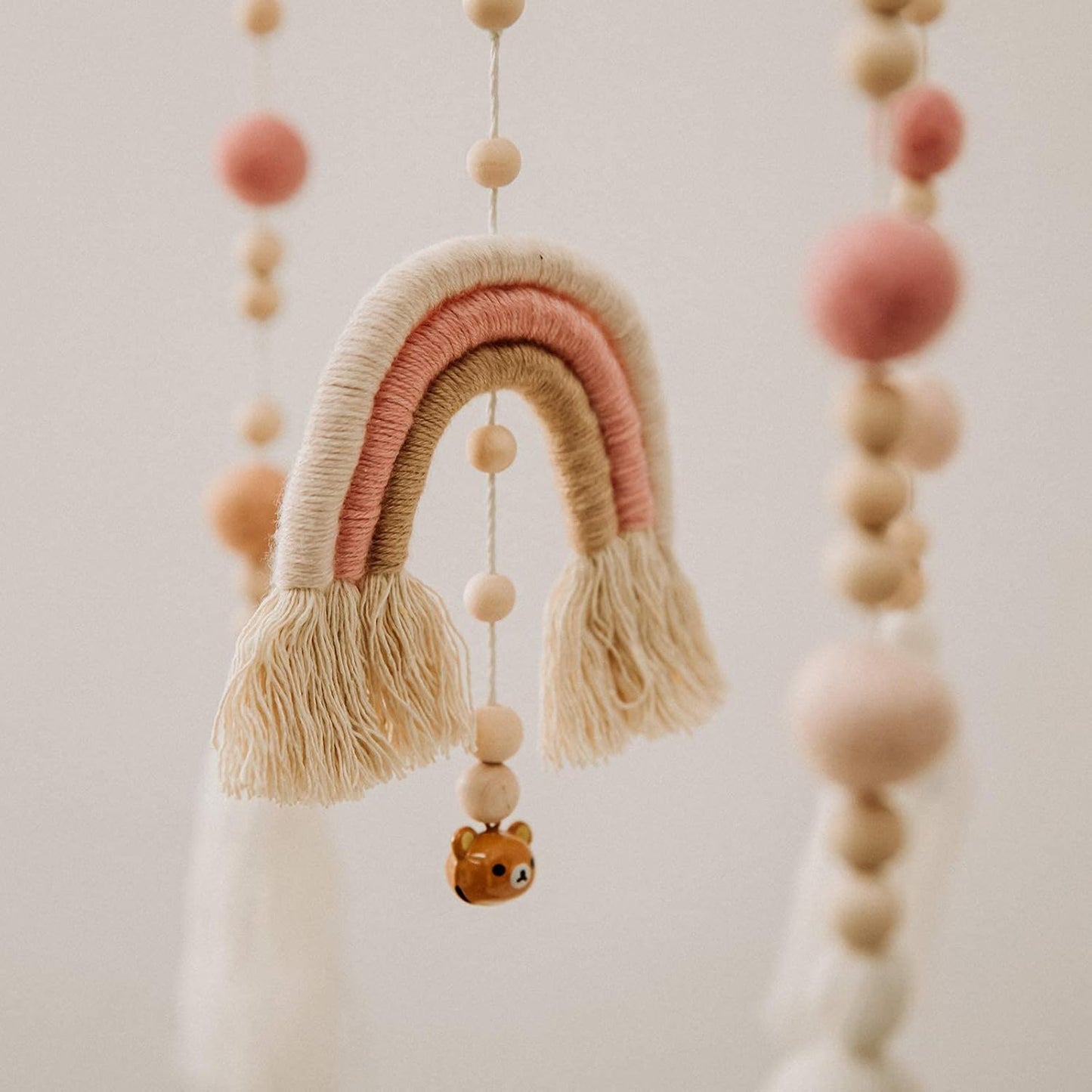 Baby Crib Mobile,Crib Mobile Wooden Mobile with Colorful Cotton Ball Wool Felt Ball Boho Baby Mobile Bassinet Mobile for Crib,Mobile for Baby Nursery and Ceiling Decoration