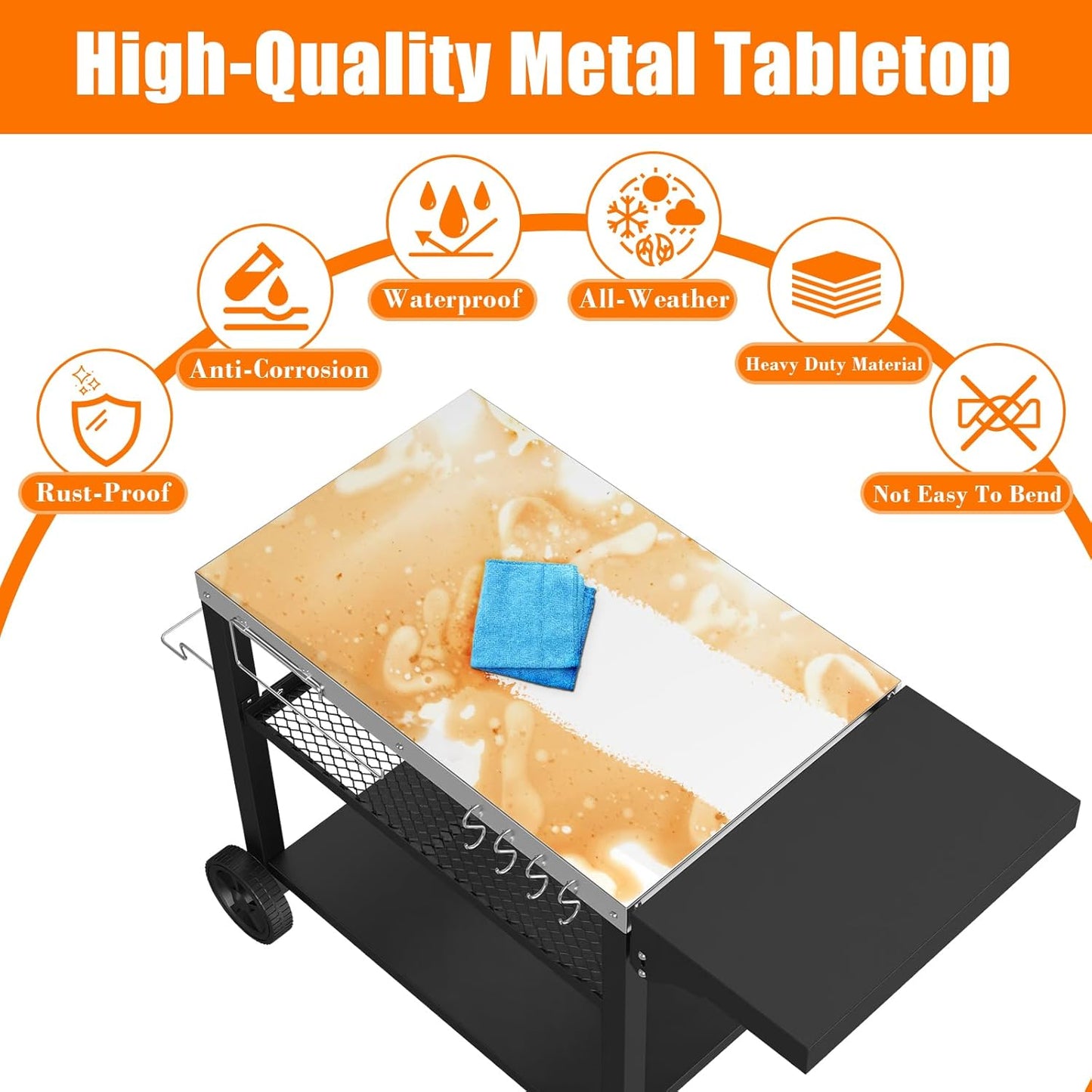 Grill Cart, Outdoor Grill Table, Pizza Oven Stand, Three-Shelf BBQ Table, Movable Dining Cart with Drawer, Fits for Ninja Woodfire Grill, Blackstone Griddle,Tabletop Grill