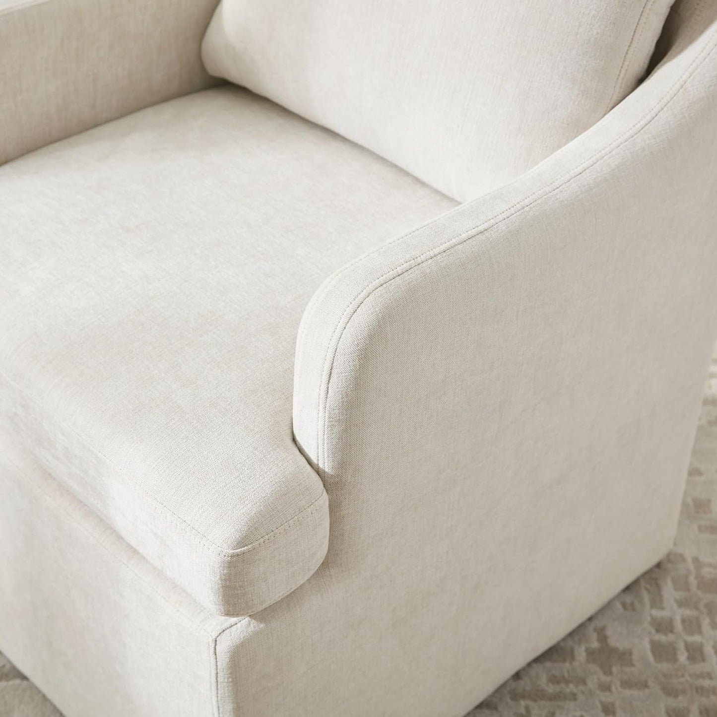 VKNOW Upholstered Dining Chairs, Modern Kitchen Chairs Dinner Chairs with 4 Casters, Linen Armchair for Bedroom Reading Room Living Room, Beige