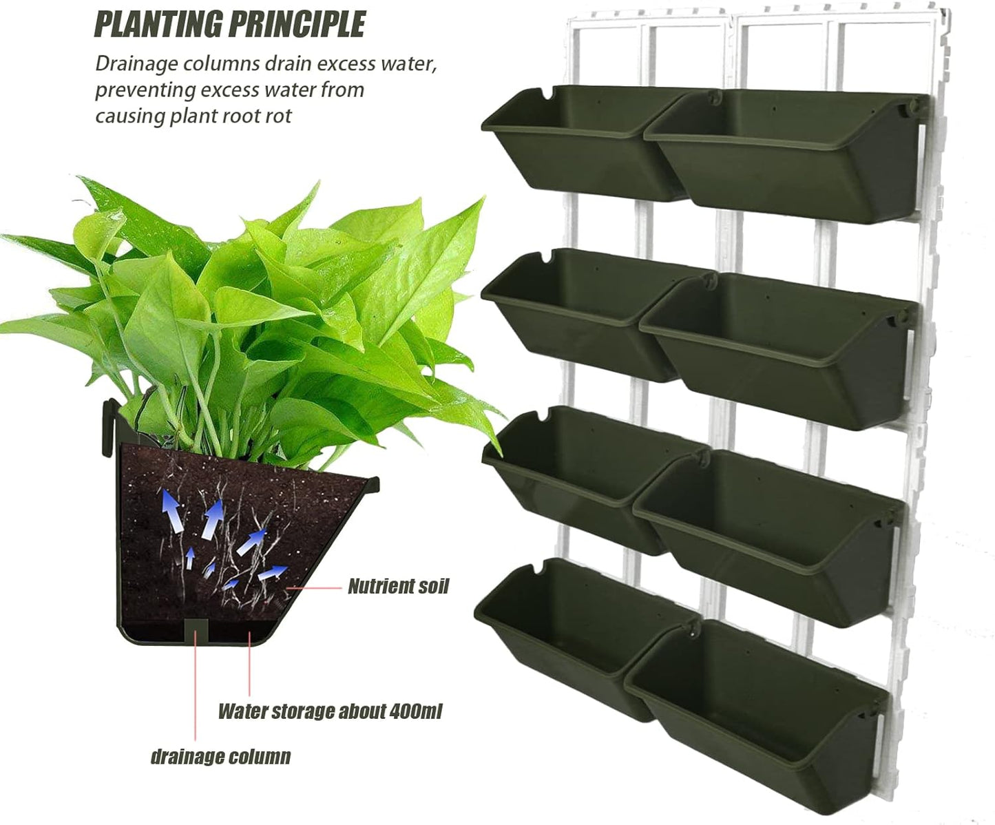 8 Pockets Vertical Garden Wall Planter Raised Beds Hanging Planter Wall Mounted Flower Beds for Flowers Vegetables Herb