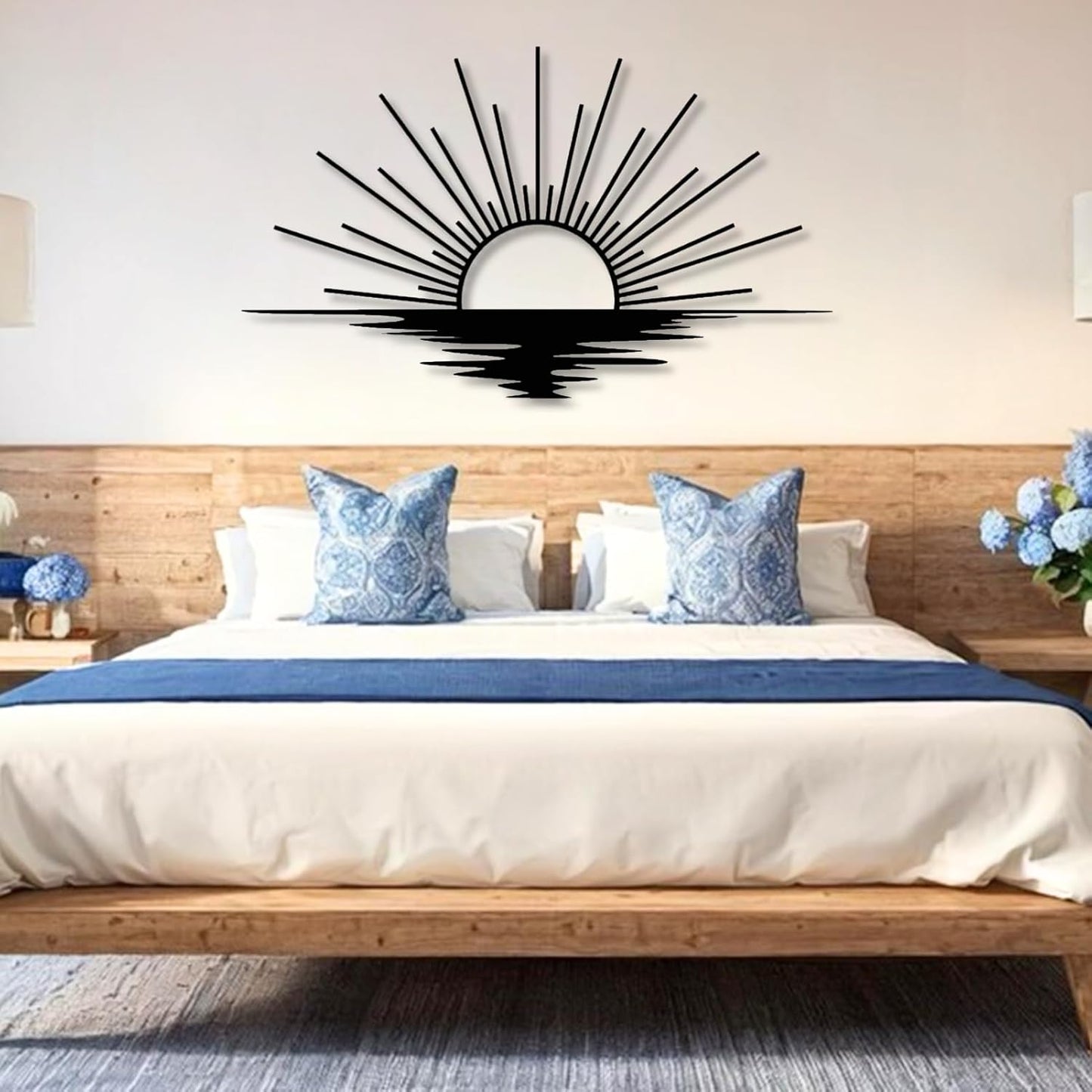 Sunrise Metal Wall Art, Metal Sun Wall Decor, Metal Sun Outdoor Decor, Large Metal Sun Wall Art, Sun Wall Art, Boho Sun Wall Art, Sunshine Metal Sign, Living Room Bedroom Wall Hangings (Silver, 59"x 35"| 150x89cm)