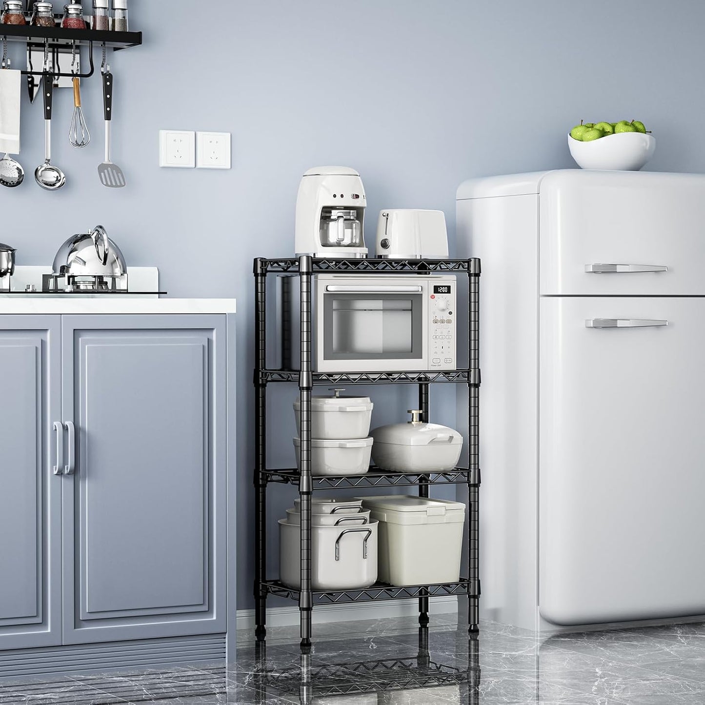 1000 lbs 4 Tier Shelf Metal Storage Shelves Wire Rack Closet Organizers with PP Board for Garage Kitchen Bathroom Laundry Black 11.8" D x 21.7" W x 39.5" H