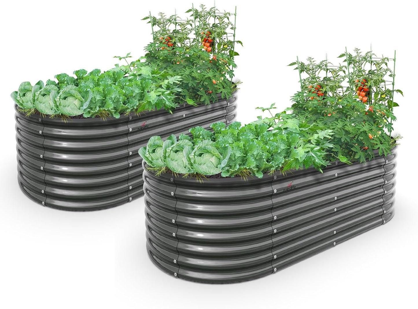 A ANLEOLIFE 6X3X2 ft Galvanized Raised Garden Beds Outdoor-2 Pack, Oval Large Metal Deep Root Planter Box for Planting Vegetables Flowers Herb, Anti-Rust & Easy-Setup, Quartz Grey