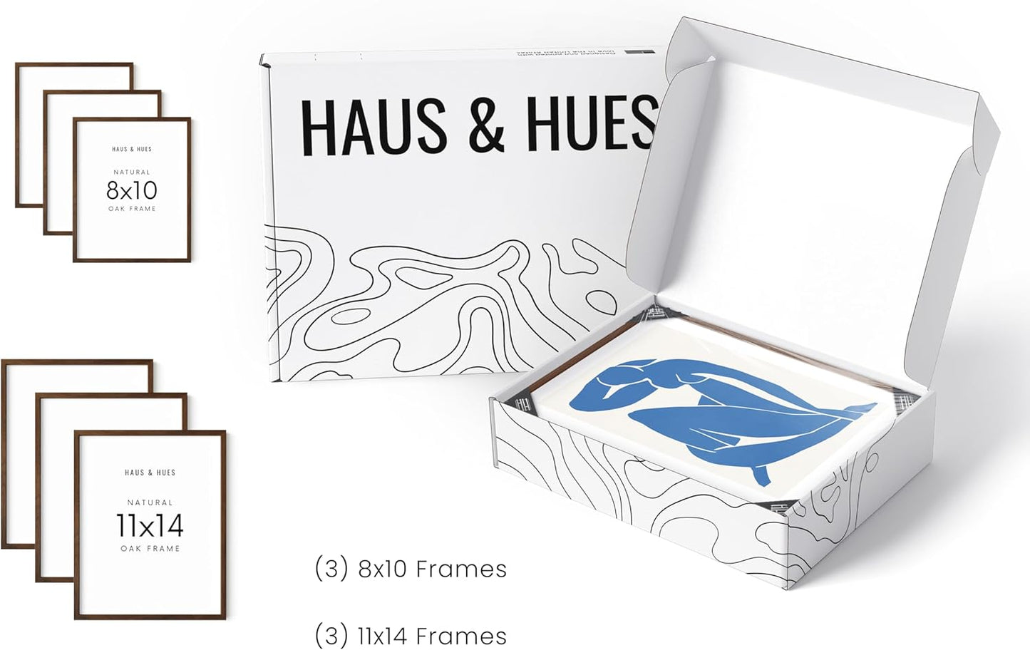 Haus and Hues Photo Frame Set - Set of 6 Picture Frame Set, Bulk Picture Frames, Frame Collage for Wall, Gallery Wall Collage Picture Frames for Wall Picture Frame Pack (Three 8x10, Three 11x14 Walnut)