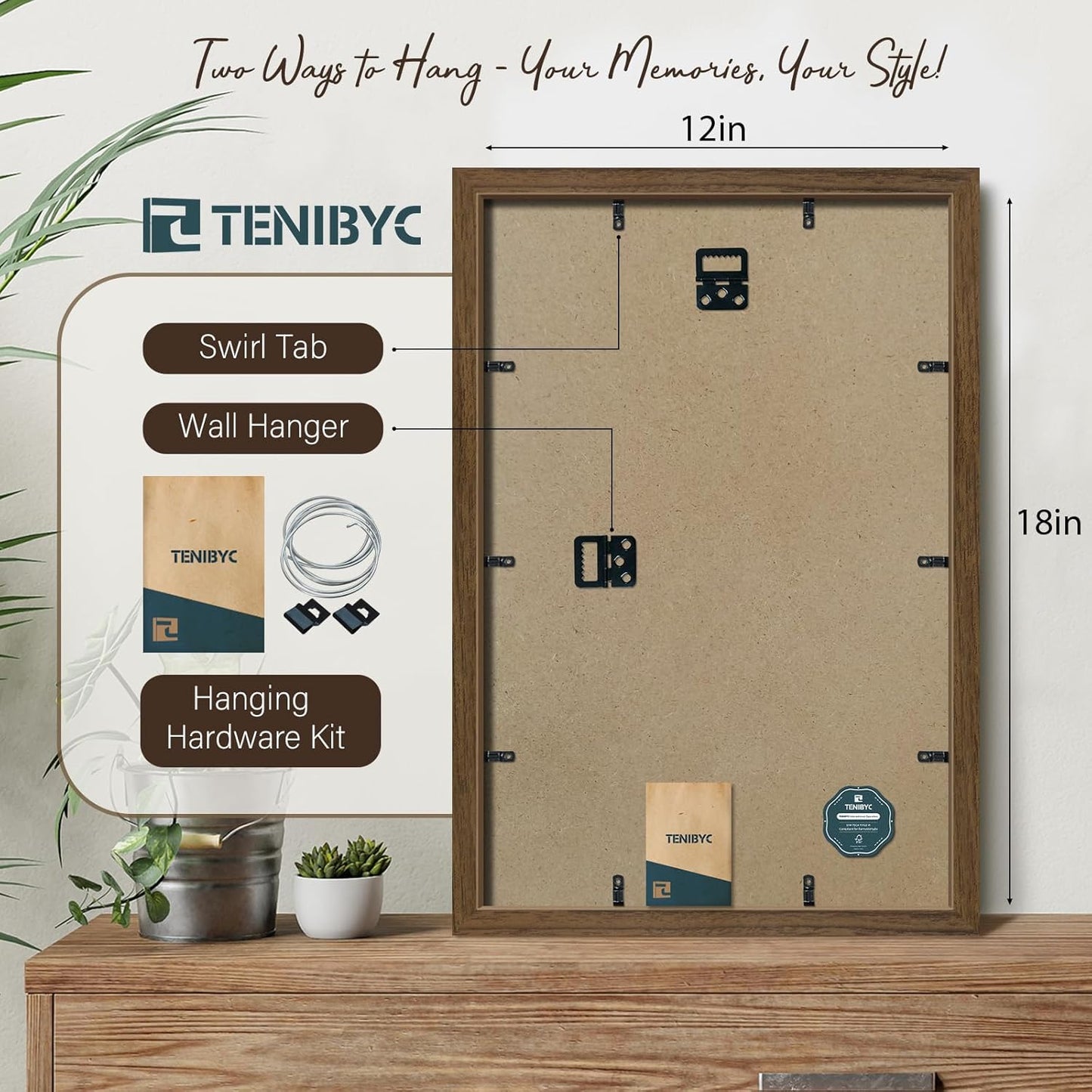 12x18 Poster Frame 3 Pack - Brown Woodgrain, Wood Poster Frame, HD Tempered Glass, Wall Gallery Picture Photo Frame