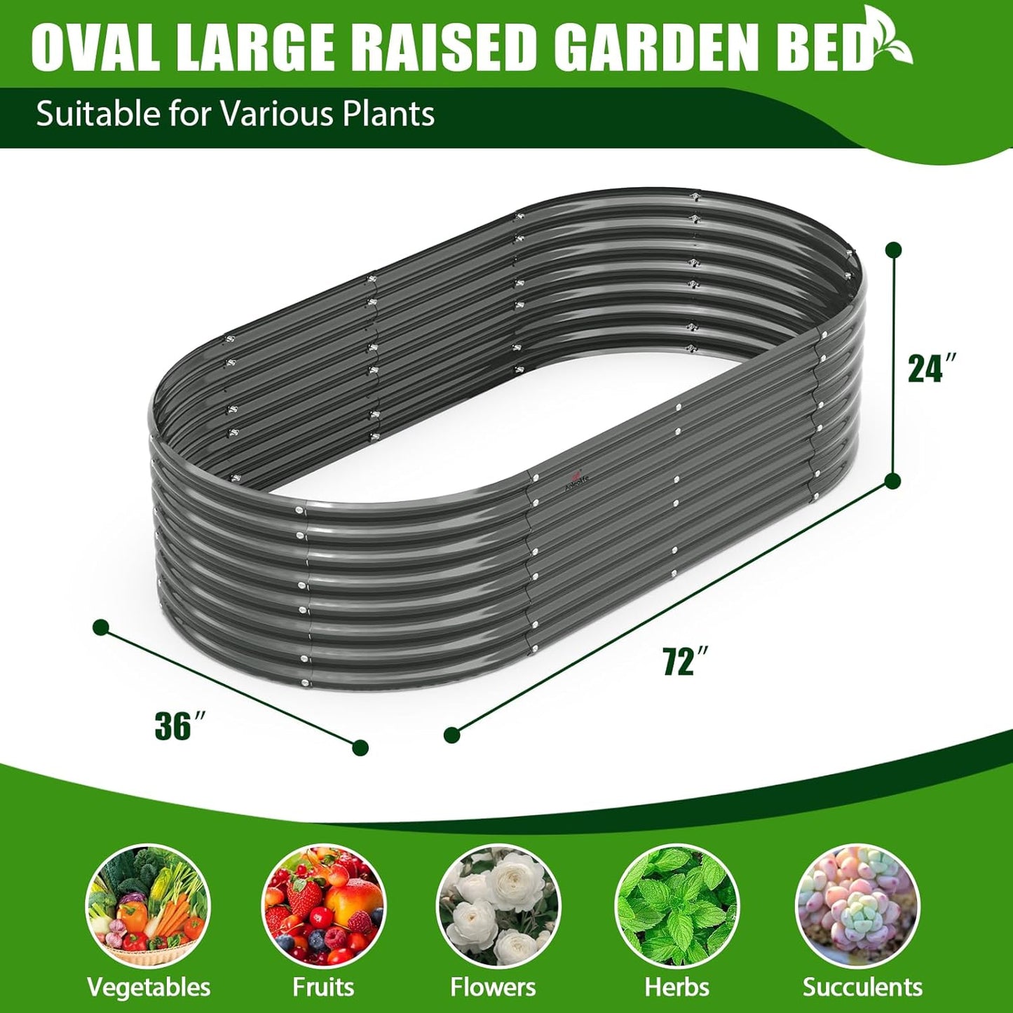 A ANLEOLIFE 6X3X2 ft Galvanized Raised Garden Beds Outdoor-2 Pack, Oval Large Metal Deep Root Planter Box for Planting Vegetables Flowers Herb, Anti-Rust & Easy-Setup, Quartz Grey