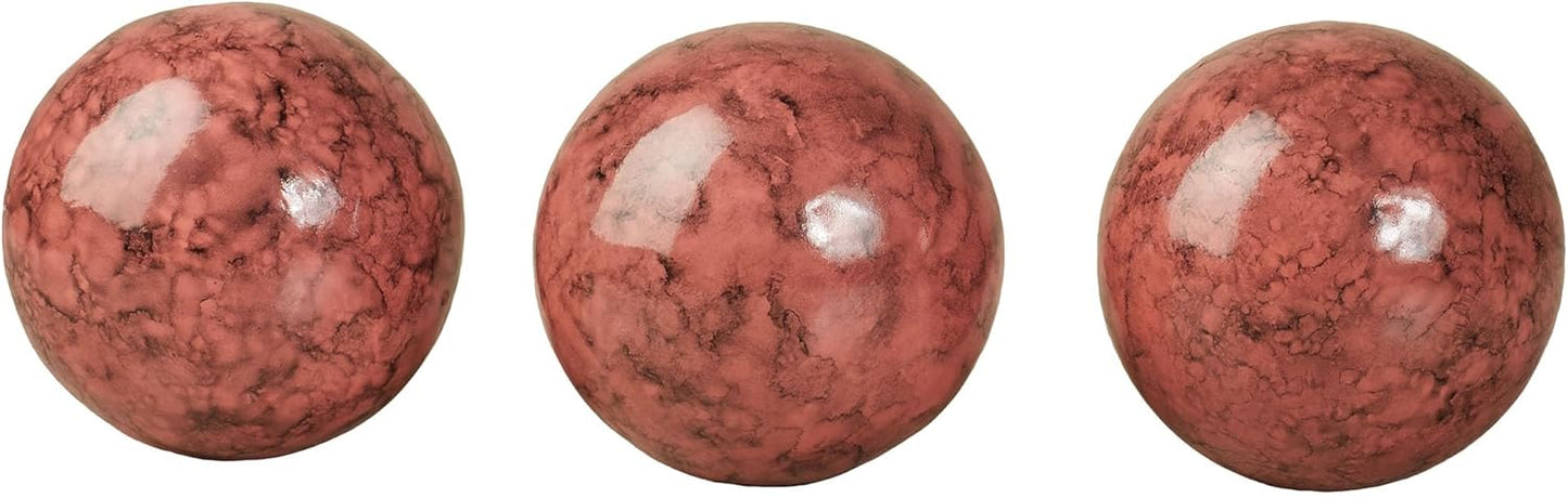 Cambria Cinnabar Marbled Orbs Sphere Balls 4 inches Diameter for Centerpiece Bowl and Tray Displays Set of Three Orbs Only