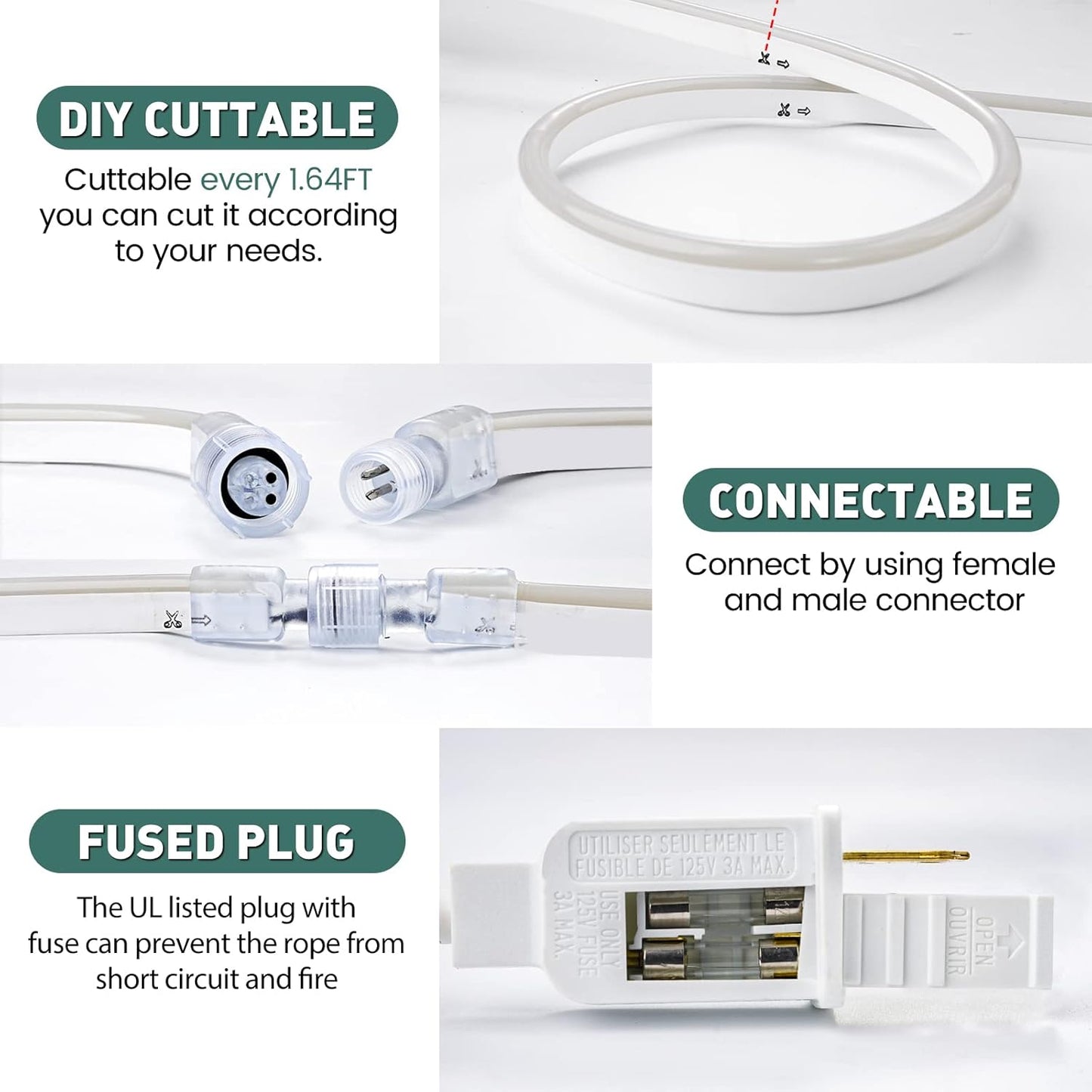 GZBtech Flexible LED Neon Rope Lights 33FT,AC 110-120V Waterproof Strip Light, 120 LEDs/M Cuttable Connectable Neon Lighting for Indoor Outdoor Home Decor/Commercial Building Use-Red 10M